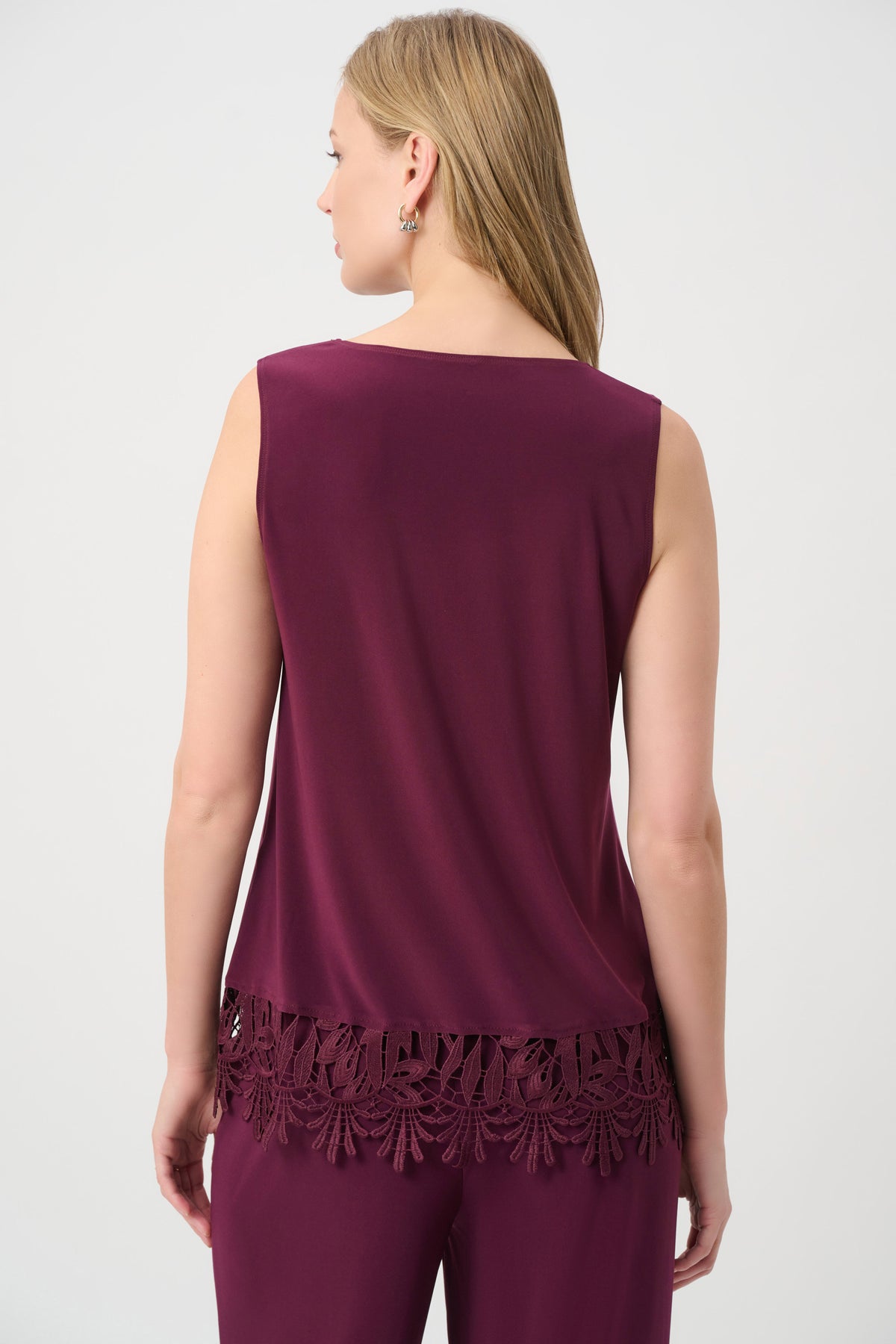 Joseph Ribkoff Elderberry Lace Hem Sleeveless Top