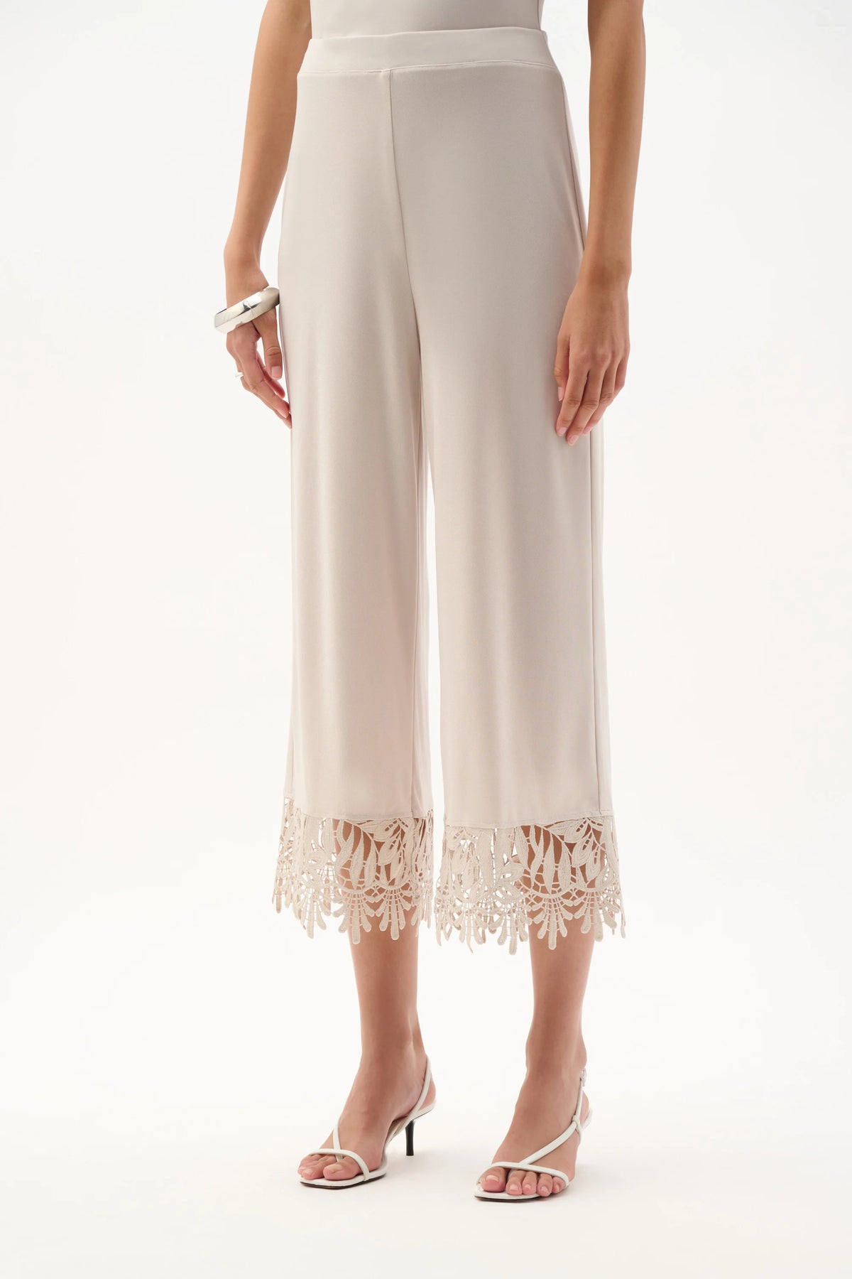Joseph Ribkoff Moonstone Silky Knit Culotte Pants With Guipure Lace Hem