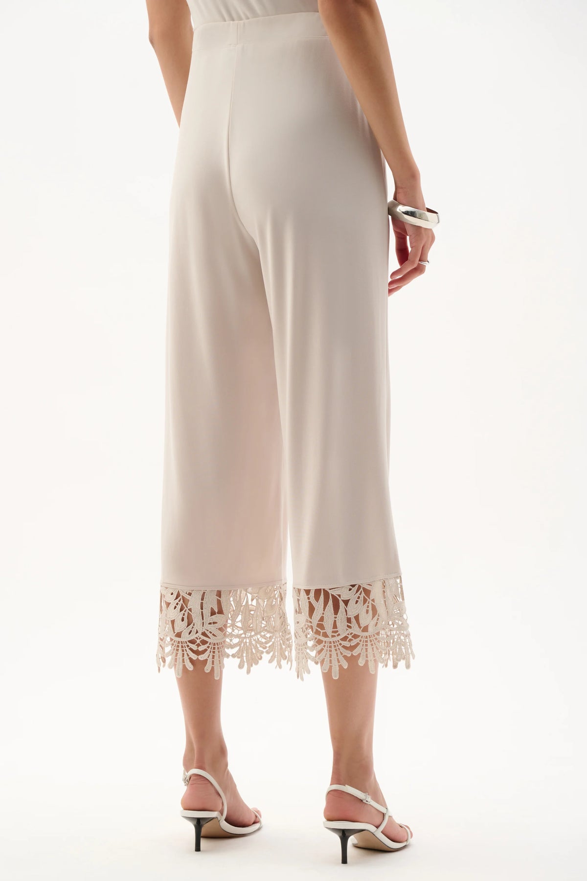 Joseph Ribkoff Moonstone Silky Knit Culotte Pants With Guipure Lace Hem