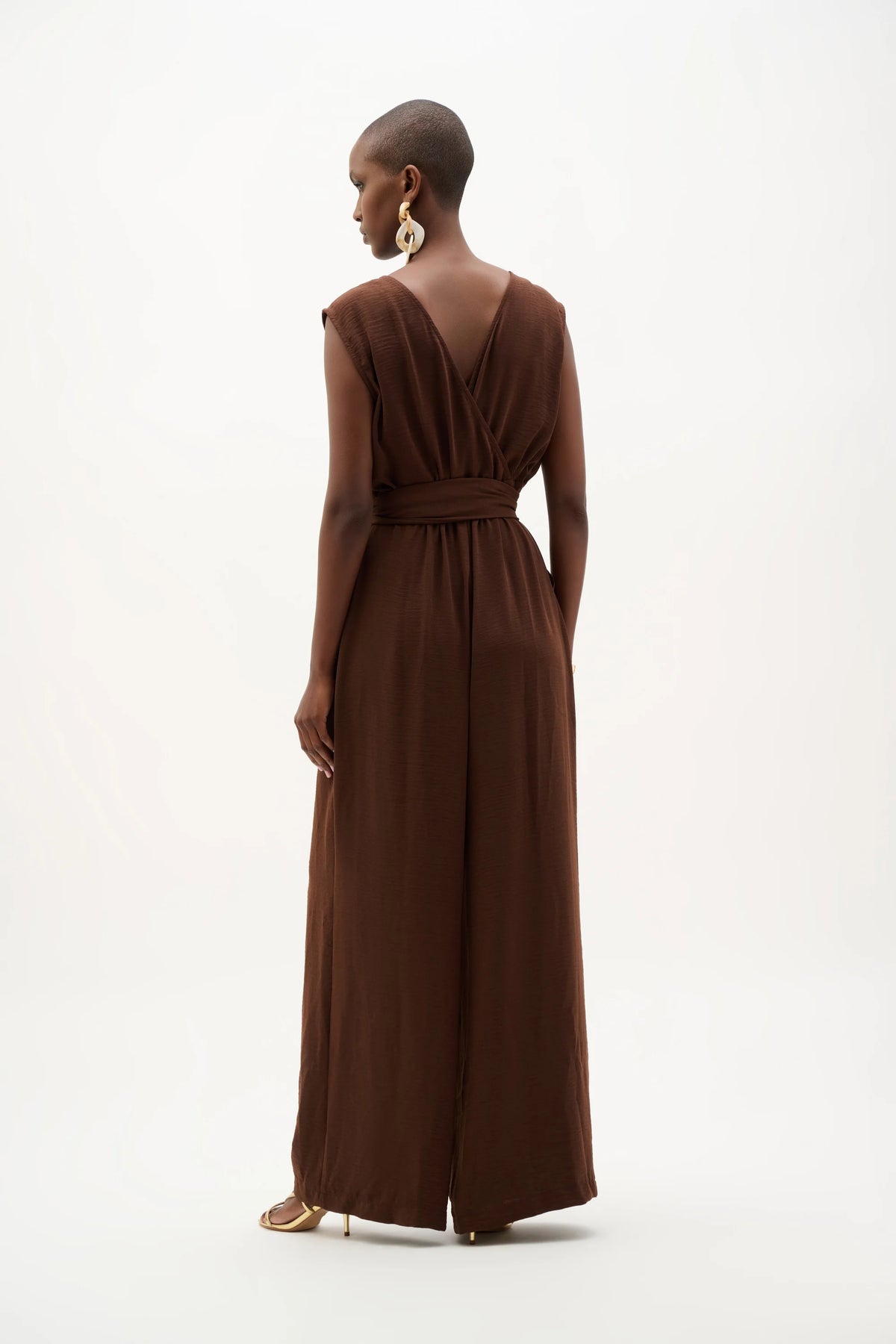Joseph Ribkoff Mahogany Woven Gauze Wide Leg Pull-On Jumpsuit