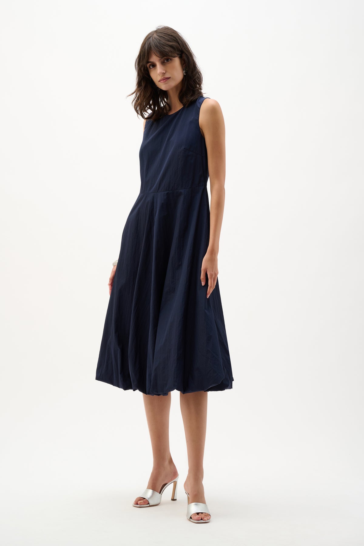 Joseph Ribkoff Midnight Blue Woven Parachute A-Line Dress With Bubble Skirt