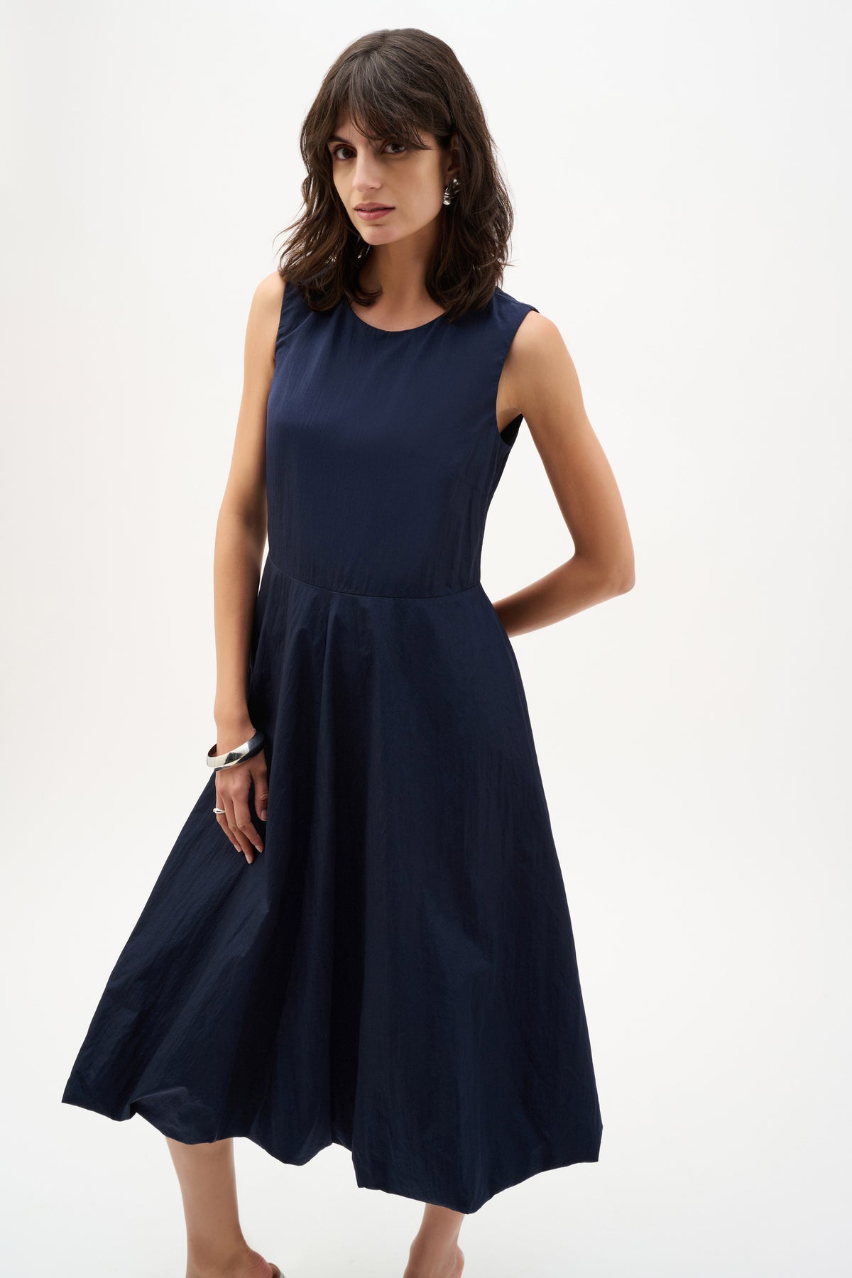 Joseph Ribkoff Midnight Blue Woven Parachute A-Line Dress With Bubble Skirt