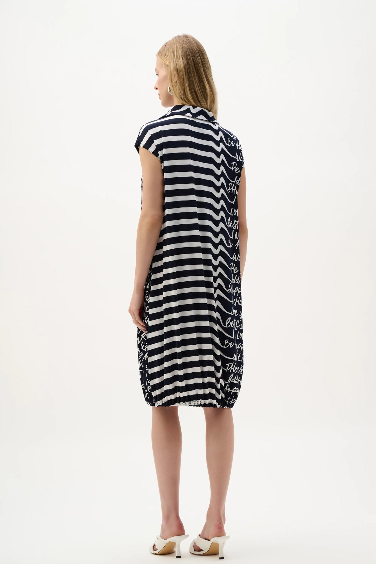 Joseph Ribkoff Midnight Blue/Vanilla Silky Knit Conversational Print Cocoon Dress