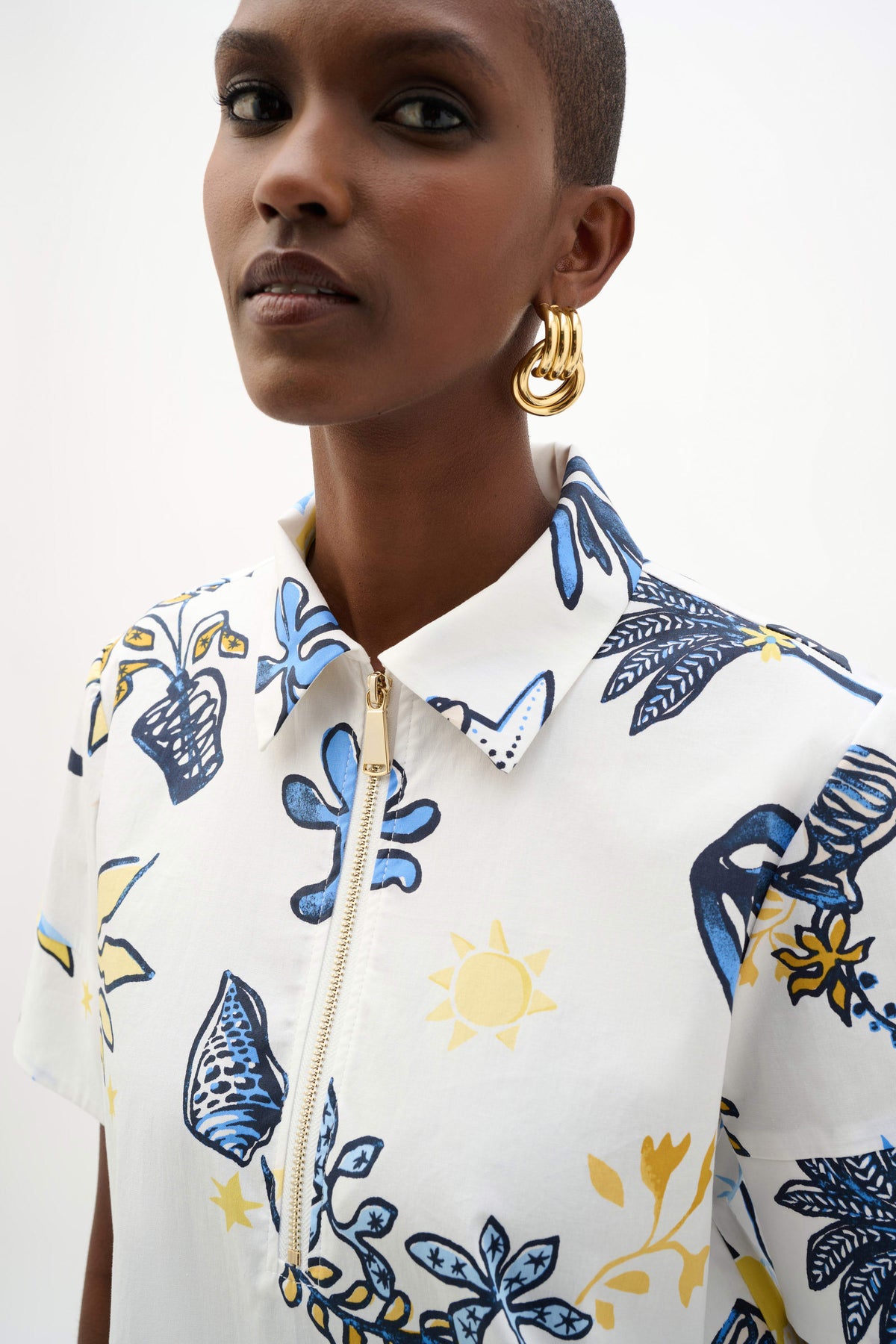 Joseph Ribkoff Vanilla/Multi Stretch Cotton Tropical Print A-Line Dress