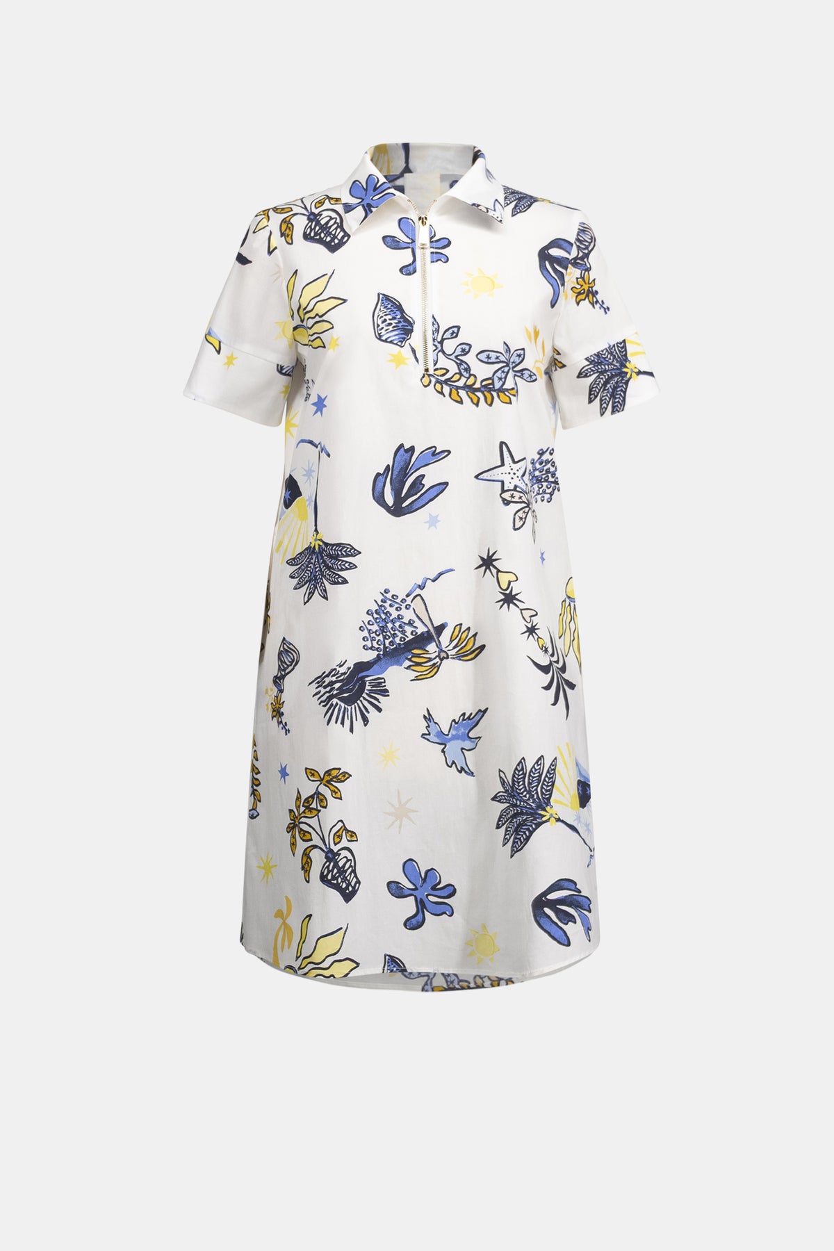 Joseph Ribkoff Vanilla/Multi Stretch Cotton Tropical Print A-Line Dress