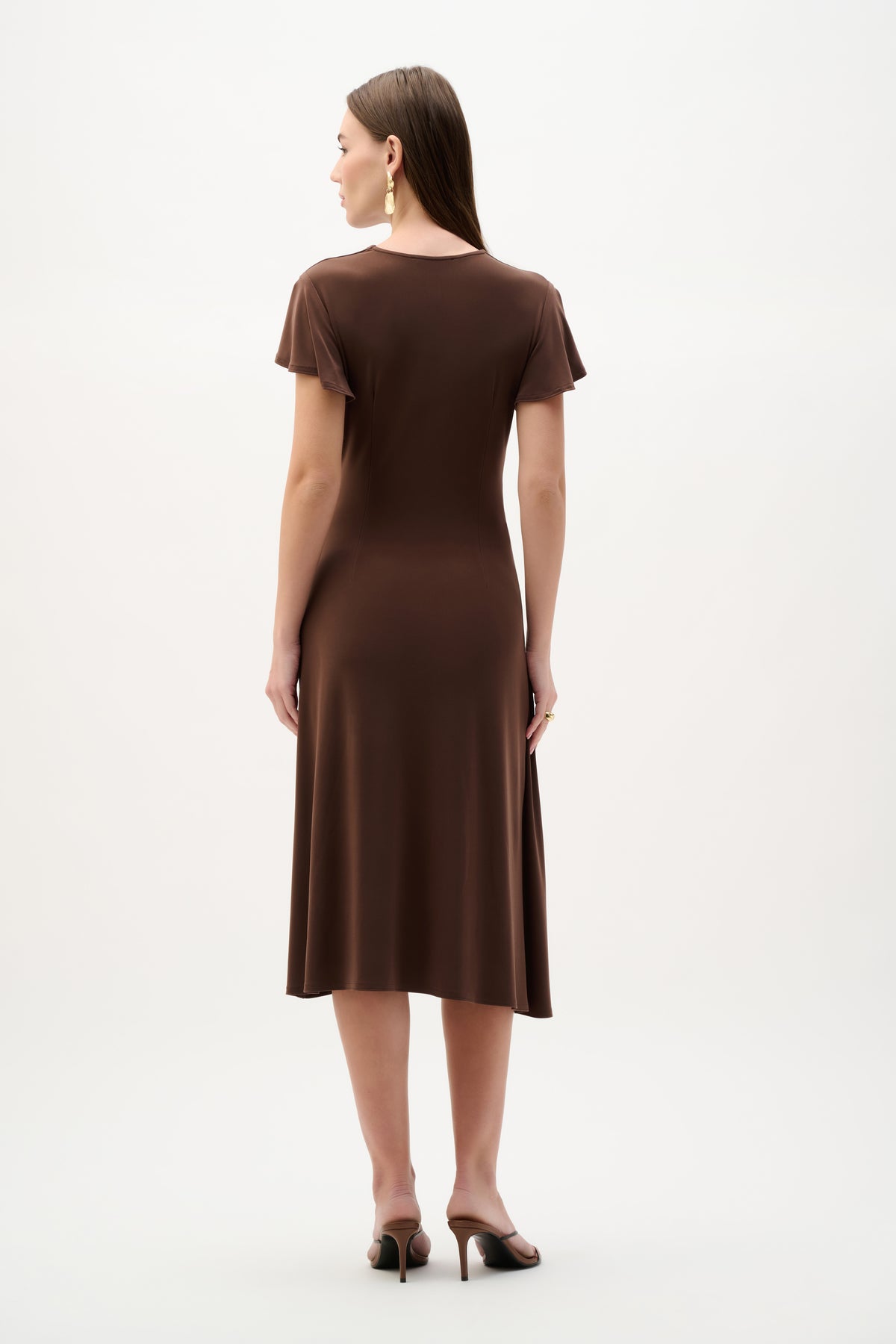 Joseph Ribkoff Mahogany Silky Knit Wrap Dress With Ruffled Sleeves