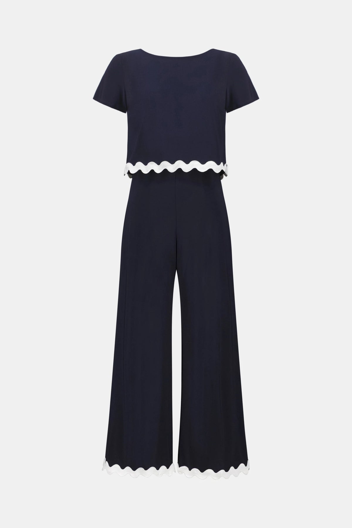 Joseph Ribkoff Midnight Blue/White Silky Knit Culotte Jumpsuit With Contrast Trim