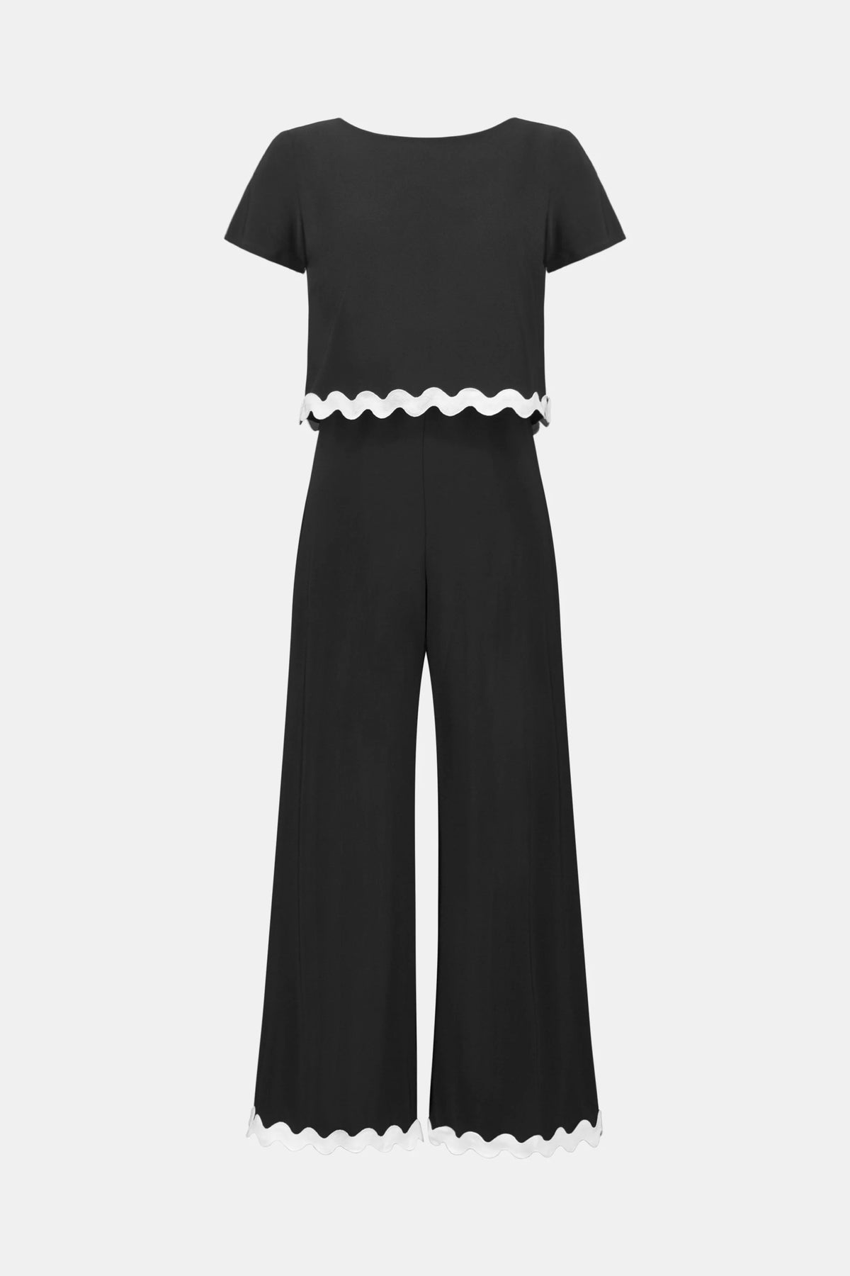 Joseph Ribkoff Black/White Silky Knit Culotte Jumpsuit With Contrast Trim