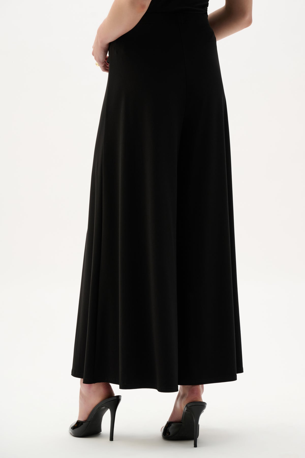 Joseph Ribkoff Black Silky Knit Culotte Pull-On Pants With Buckle Detail