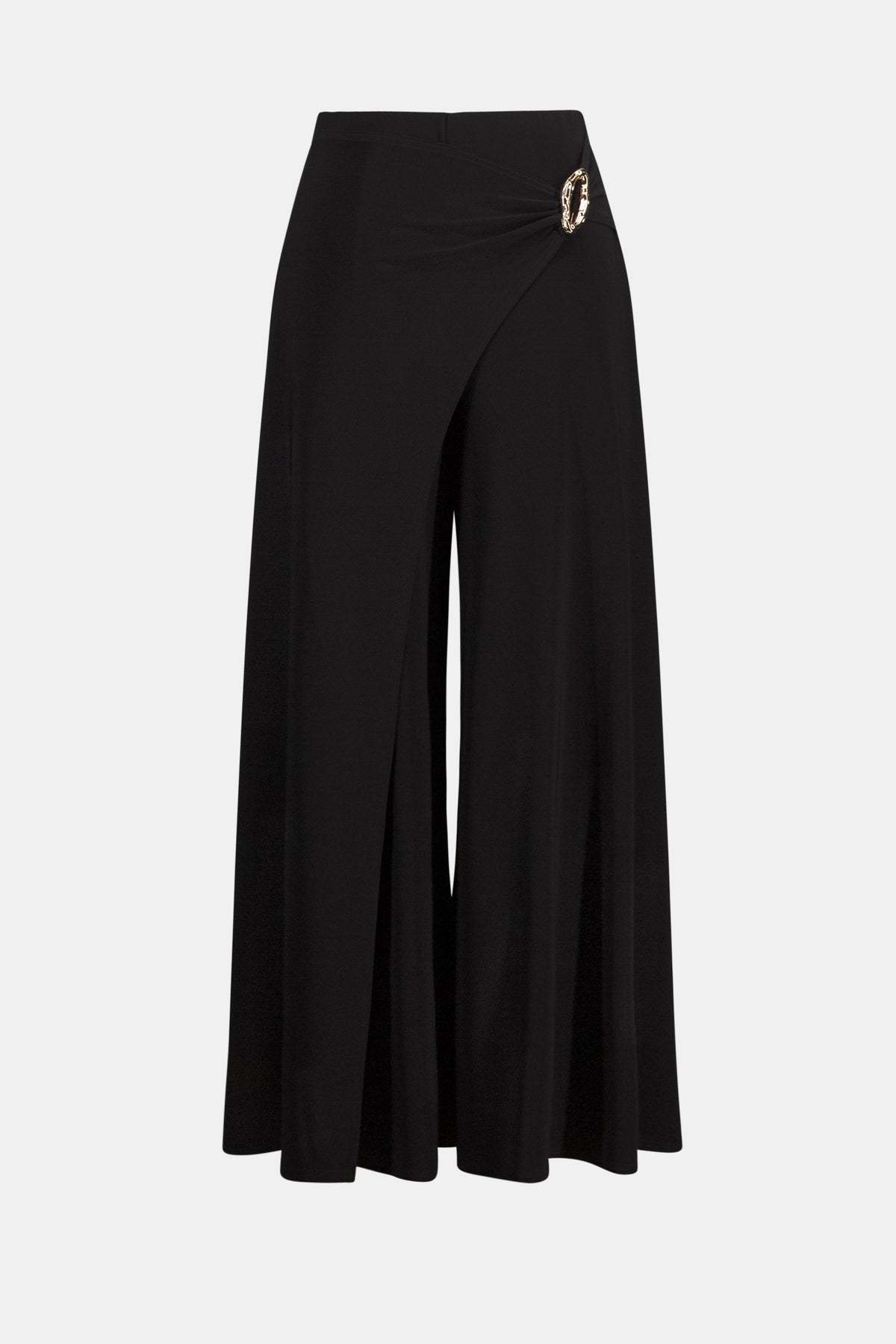 Joseph Ribkoff Black Silky Knit Culotte Pull-On Pants With Buckle Detail