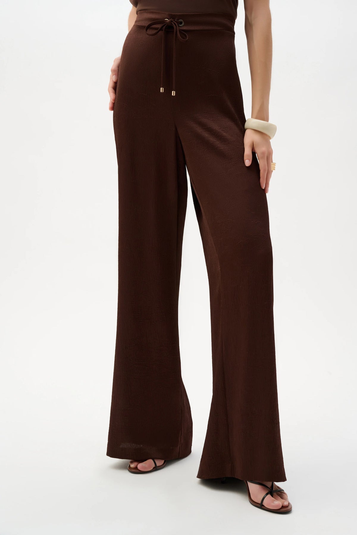 Joseph Ribkoff Mahogany Crushed Satin Wide Leg Pull-On Pants With Drawstring