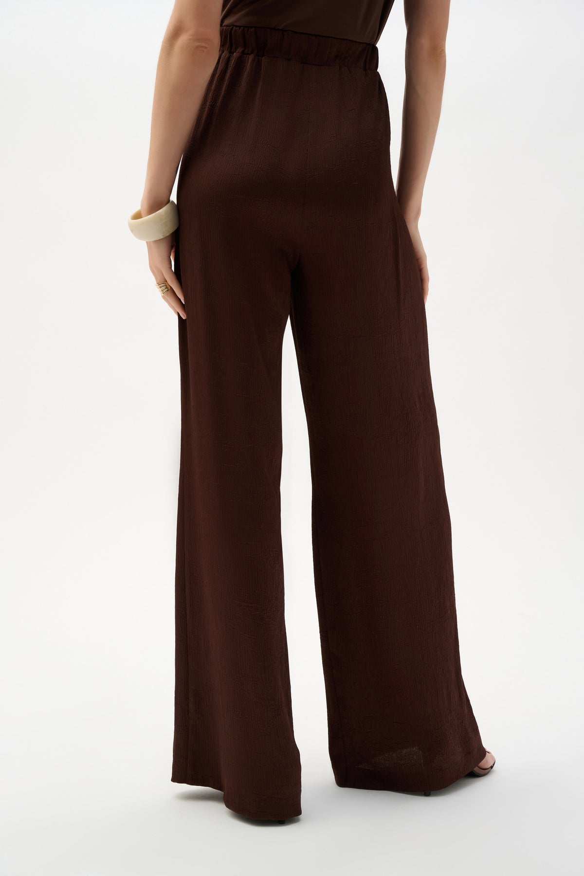 Joseph Ribkoff Mahogany Crushed Satin Wide Leg Pull-On Pants With Drawstring