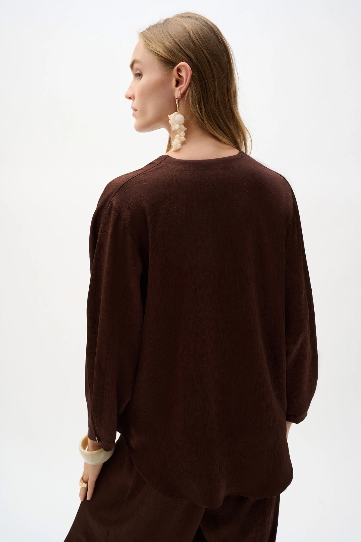 Joseph Ribkoff Mahogany Crushed Satin Boxy Top With Dolman Sleeves