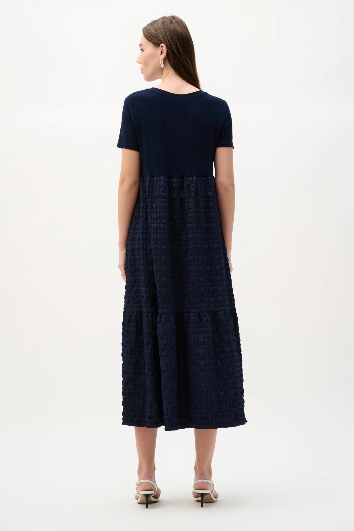 Joseph Ribkoff Midnight Blue Bubble Jacquard Trapeze Dress With Scoop Neckline