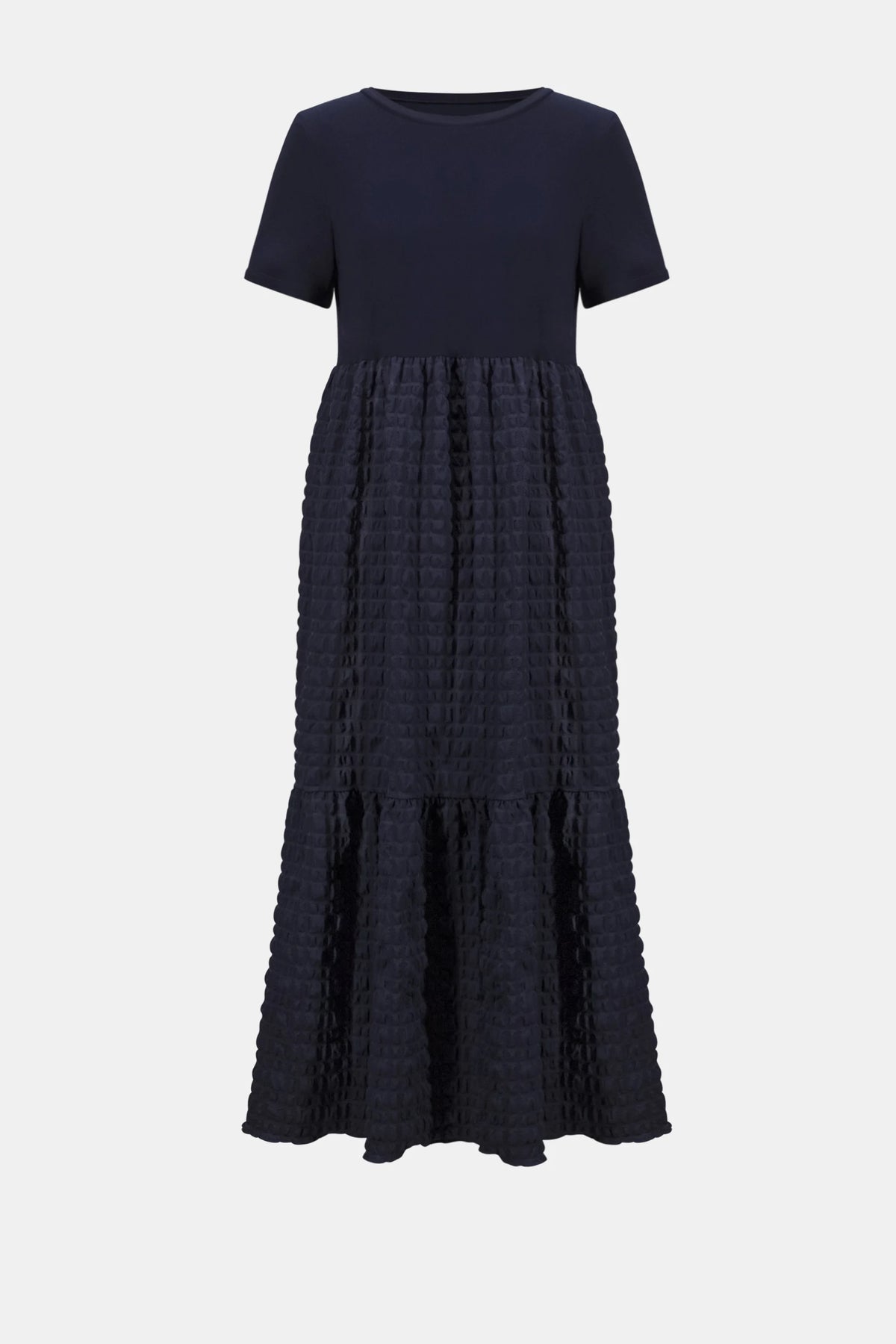 Joseph Ribkoff Midnight Blue Bubble Jacquard Trapeze Dress With Scoop Neckline
