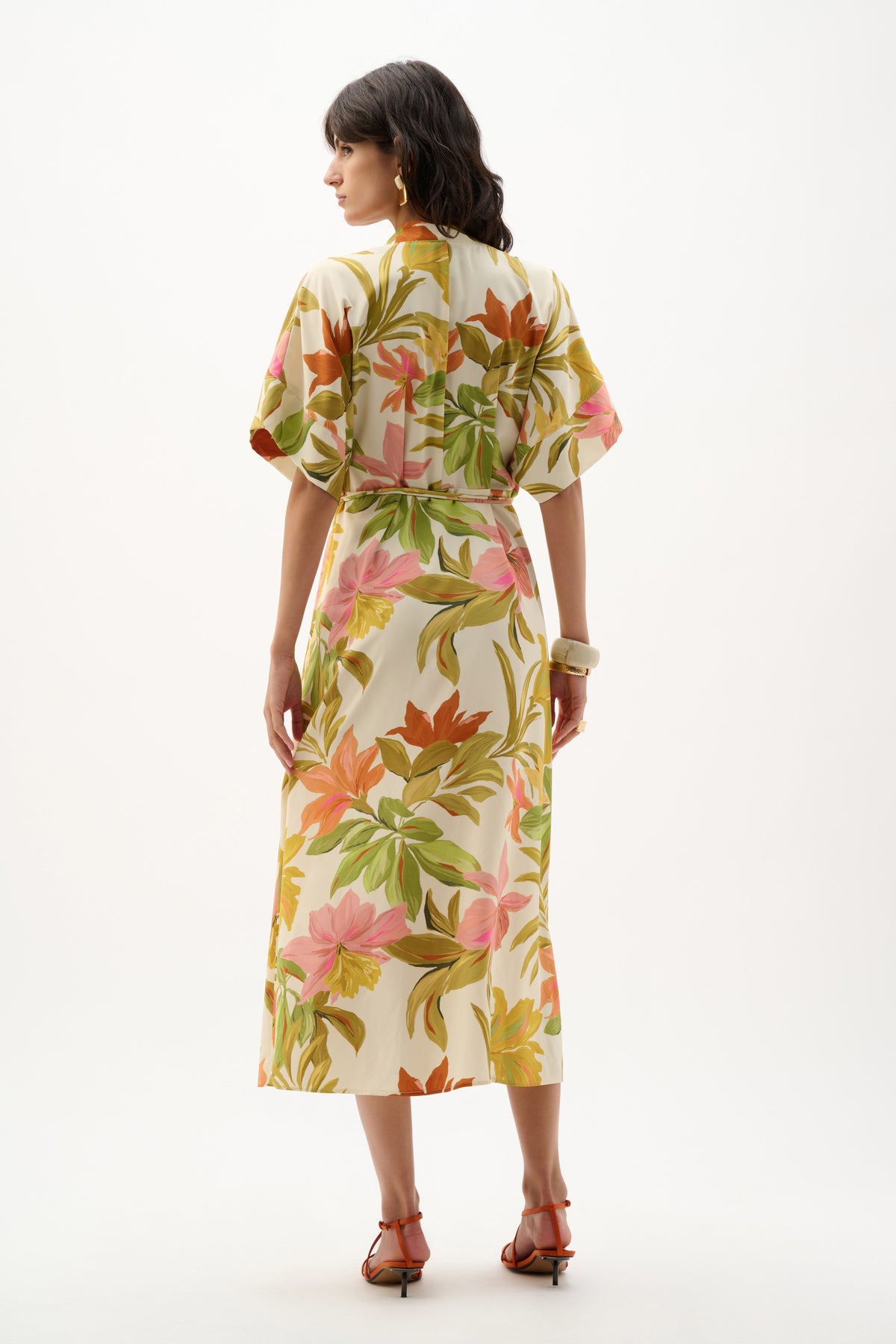 Joseph Ribkoff Beige/Multi Recycled Woven Tropical Print Fit And Flare Dress