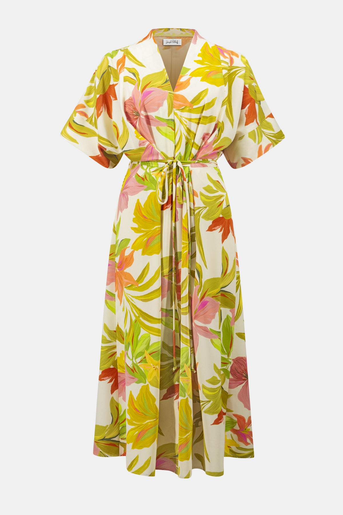 Joseph Ribkoff Beige/Multi Recycled Woven Tropical Print Fit And Flare Dress