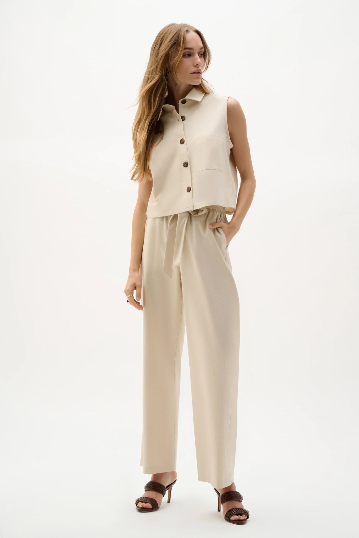 Joseph Ribkoff Natural Linen Sleeveless Straight Shirt Top