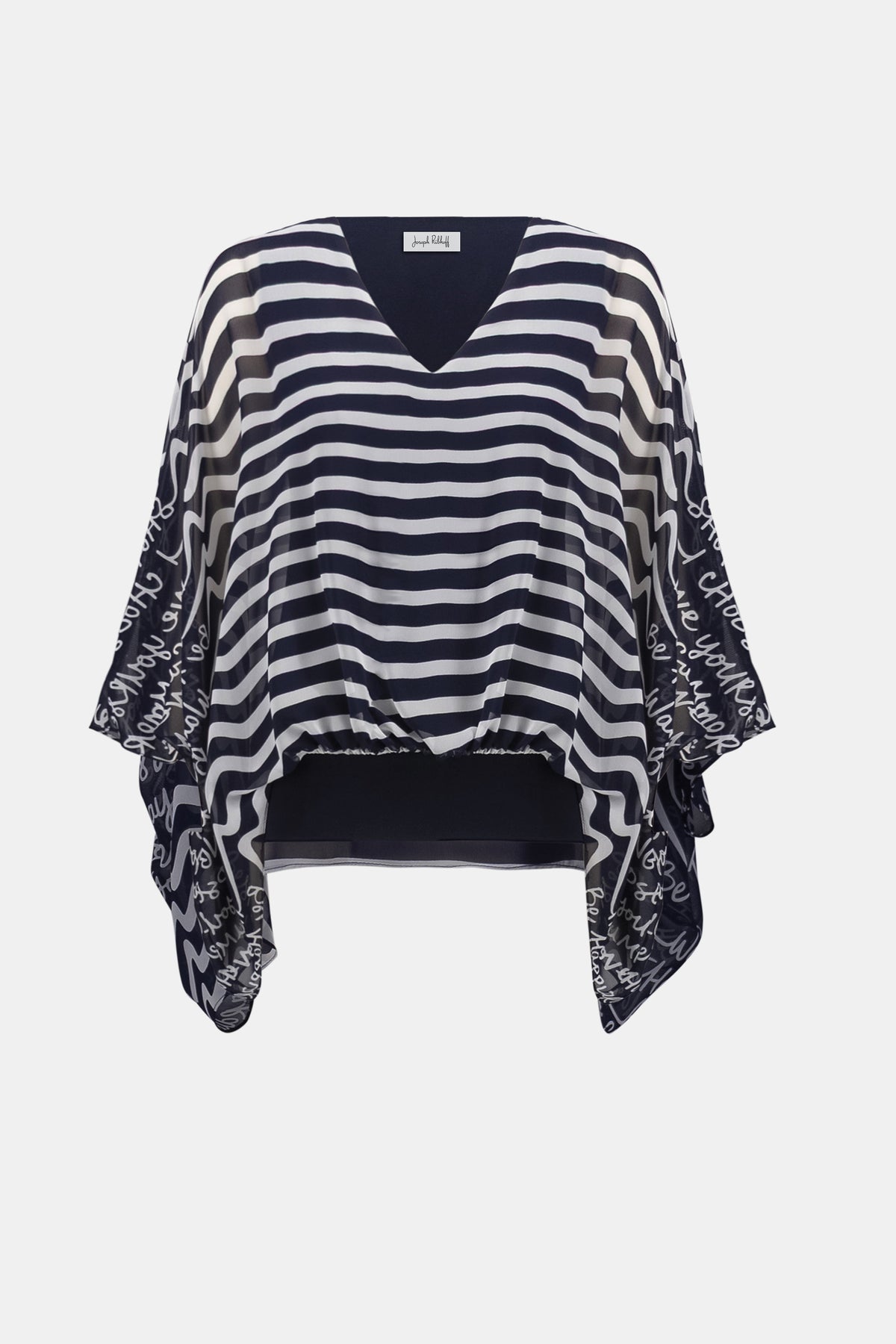 Joseph Ribkoff Midnight Blue/Vanilla Chiffon And Silky Knit Conversational Print Poncho Top