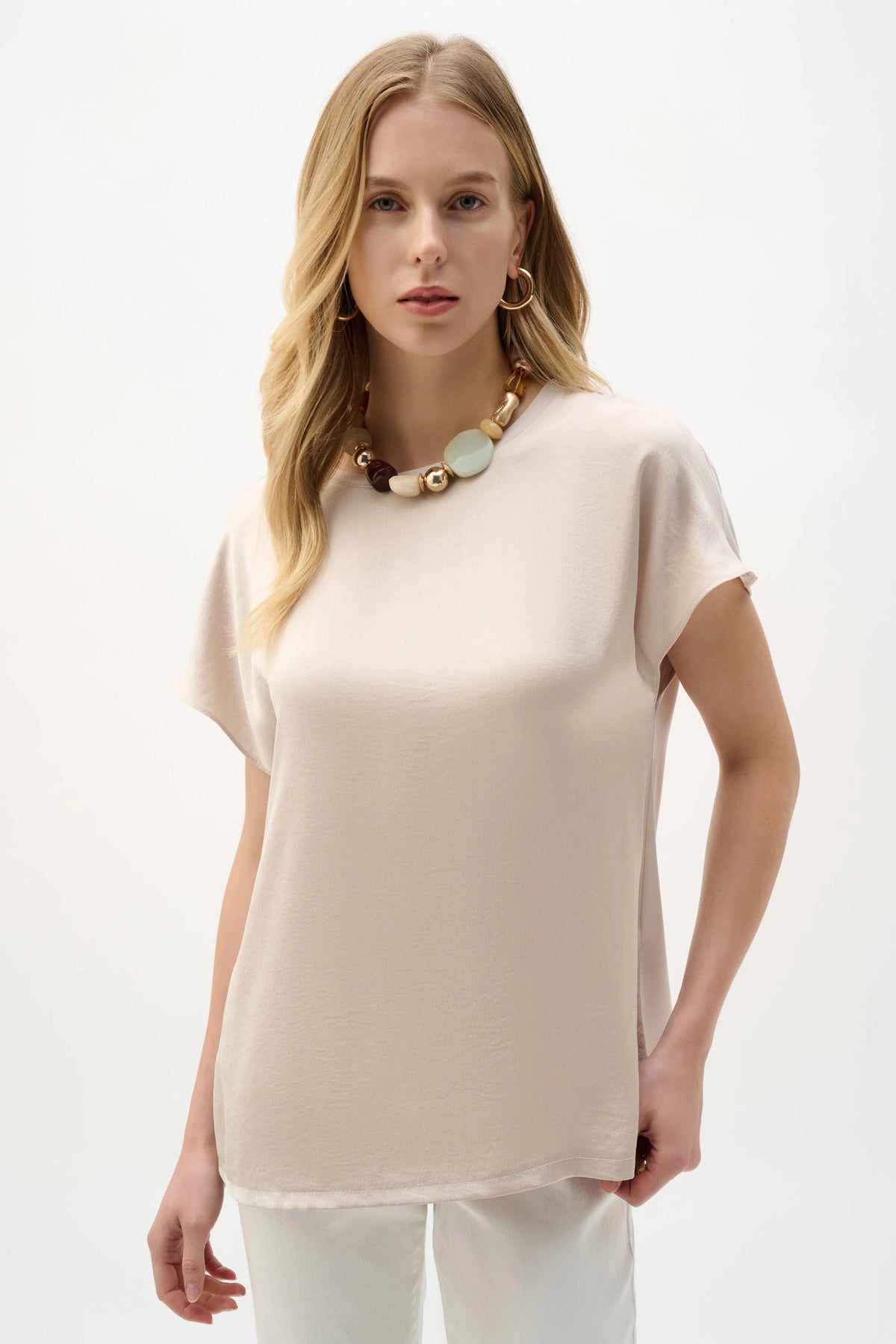 Joseph Ribkoff Moonstone Recycled Satin And Silky Knit Straight Top