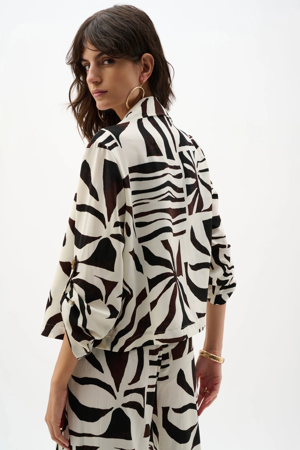Joseph Ribkoff Woven Gauze Tropical Print Boxy Blazer