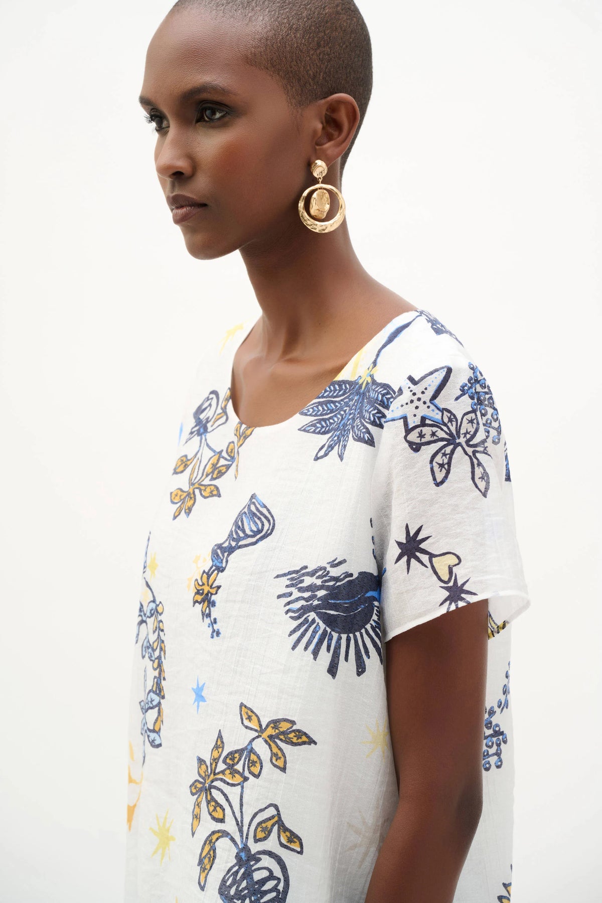 Joseph Ribkoff Multi Sheer Woven Tropical Print Trapeze Tunic