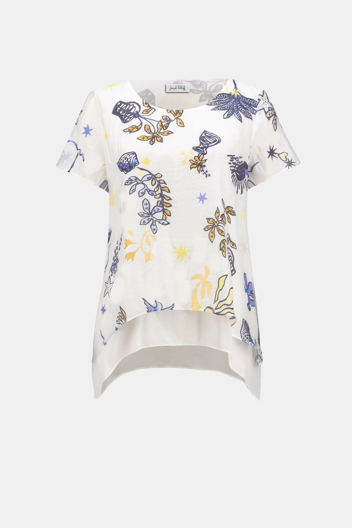 Joseph Ribkoff Multi Sheer Woven Tropical Print Trapeze Tunic