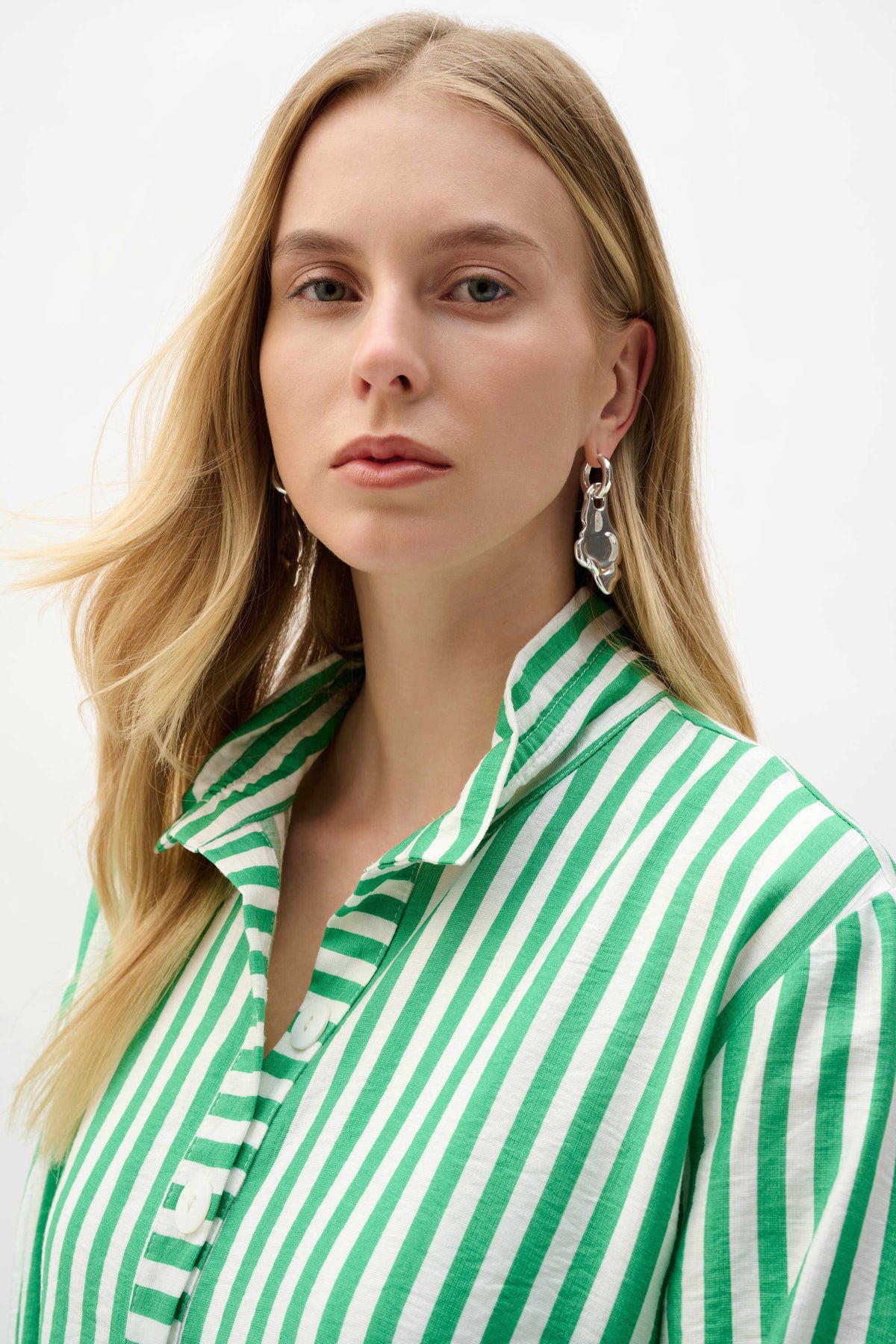 Joseph Ribkoff Green/Vanilla Woven Stripe Print Straight Jacket
