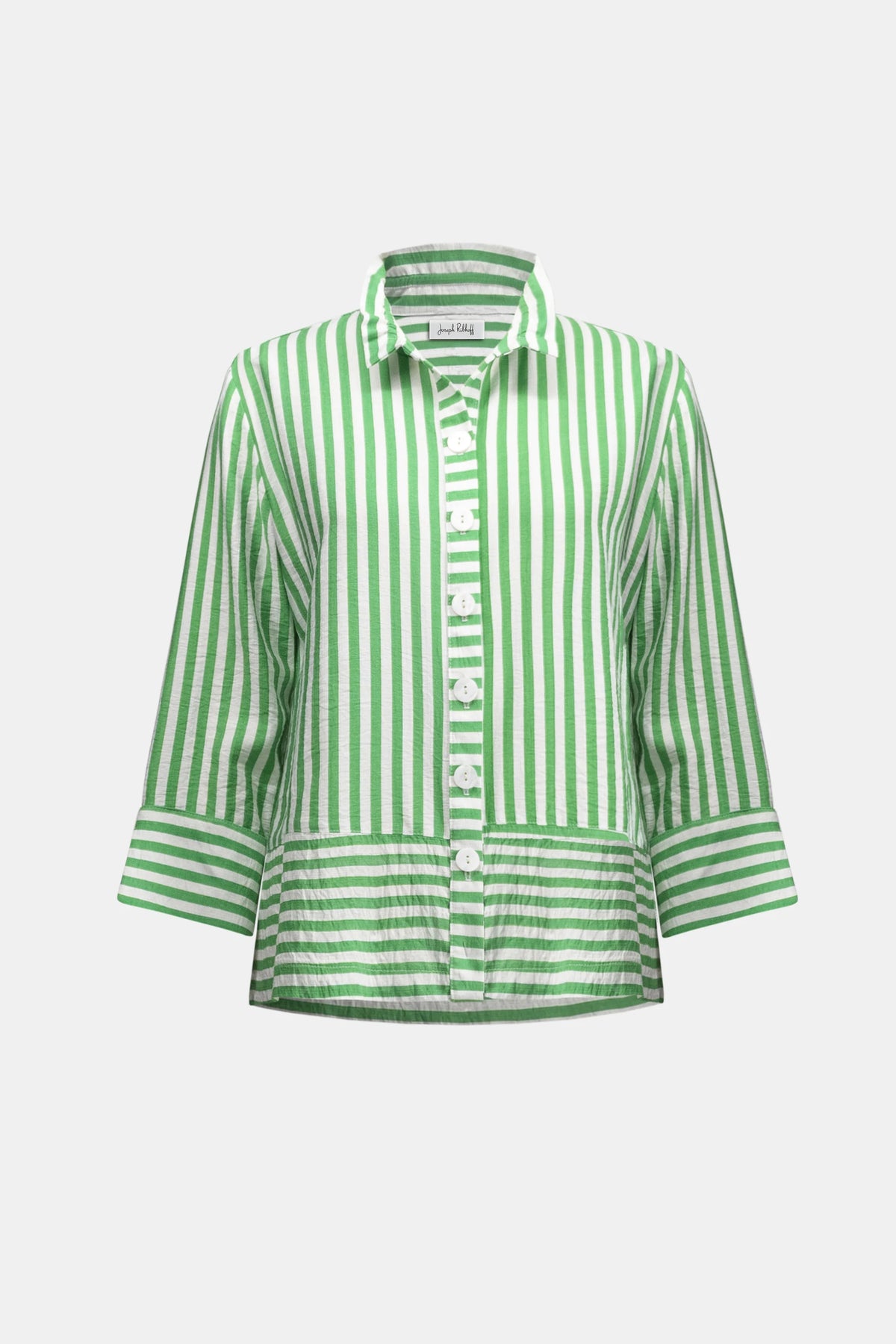 Joseph Ribkoff Green/Vanilla Woven Stripe Print Straight Jacket