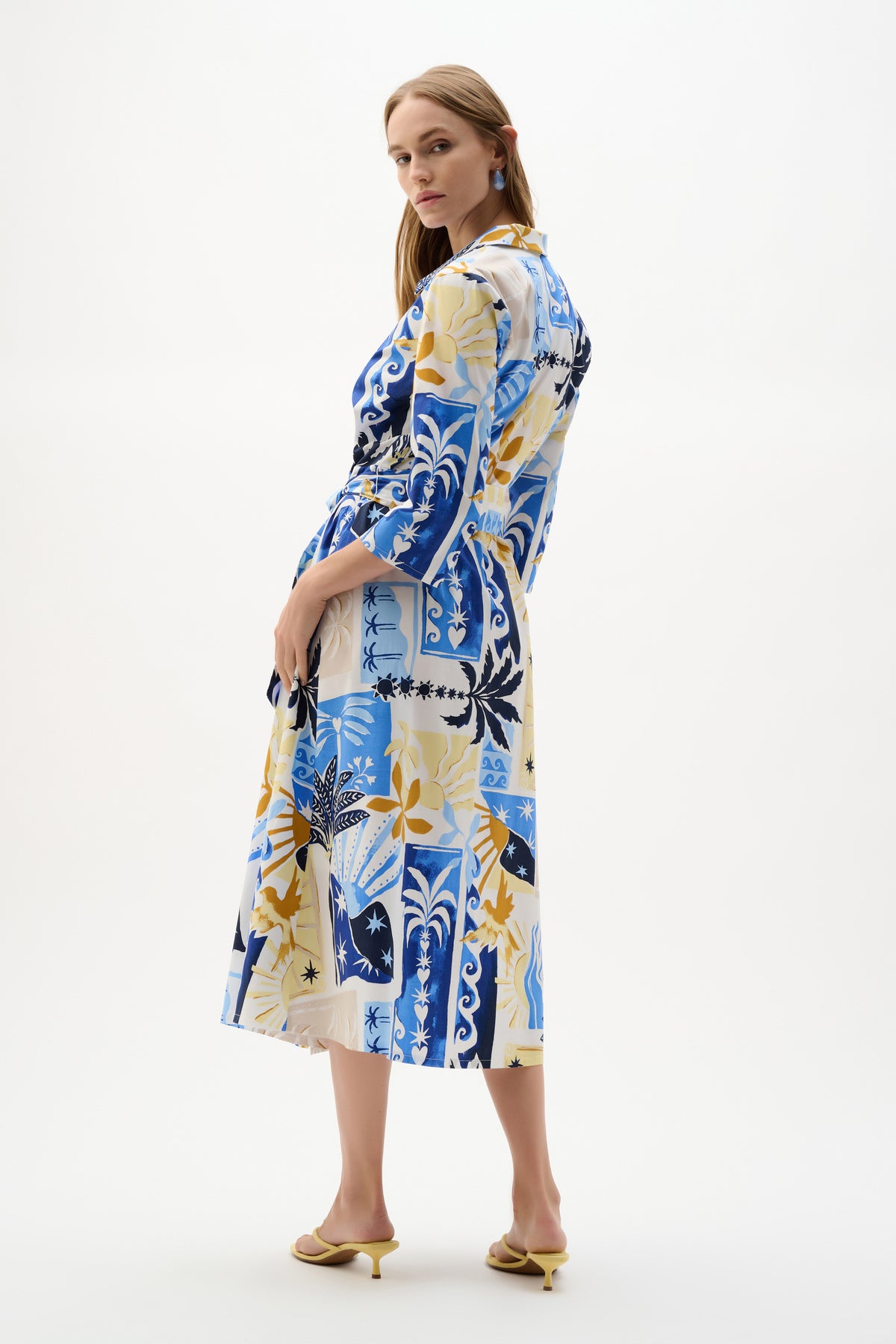 Joseph Ribkoff Vanilla/Multi Stretch Cotton Tropical Print A-Line Wrap Dress