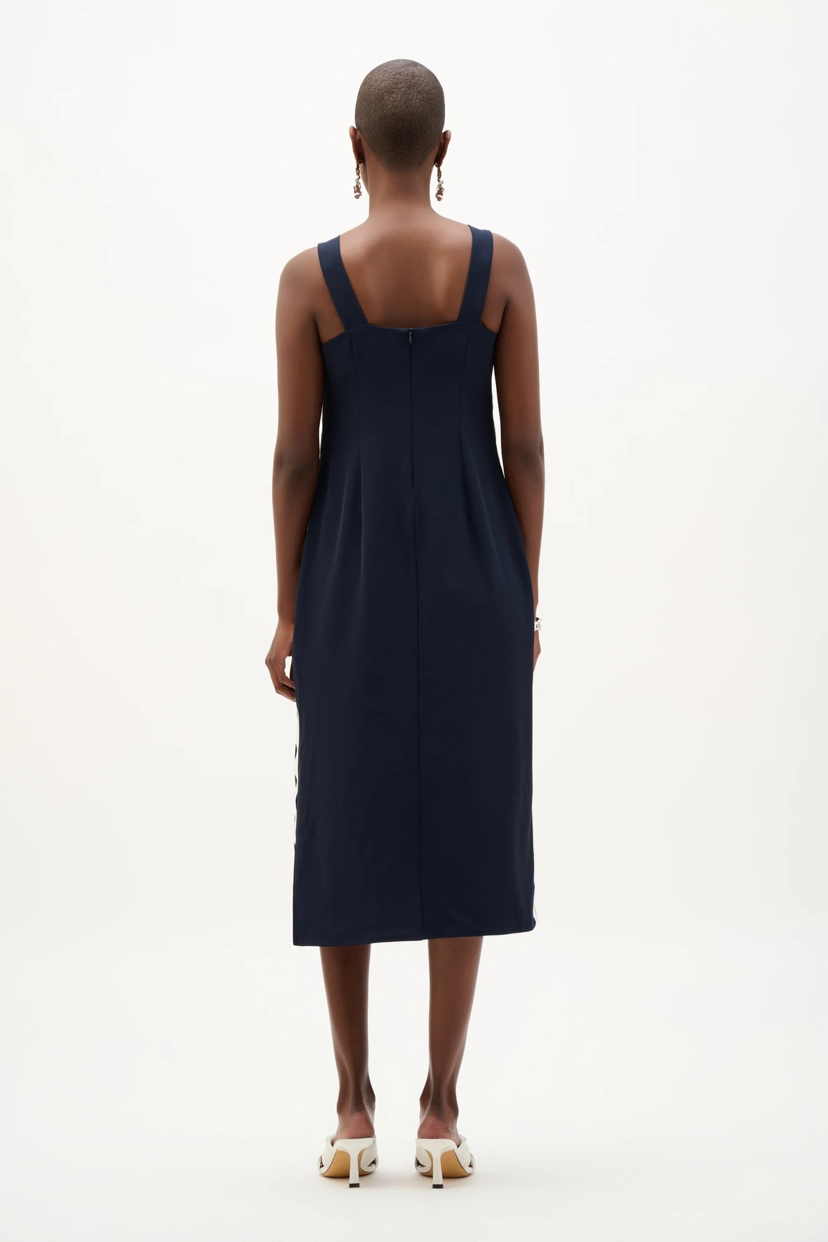 Joseph Ribkoff Midnight Blue/Vanilla Woven Twill Straight Dress With Contras Trim