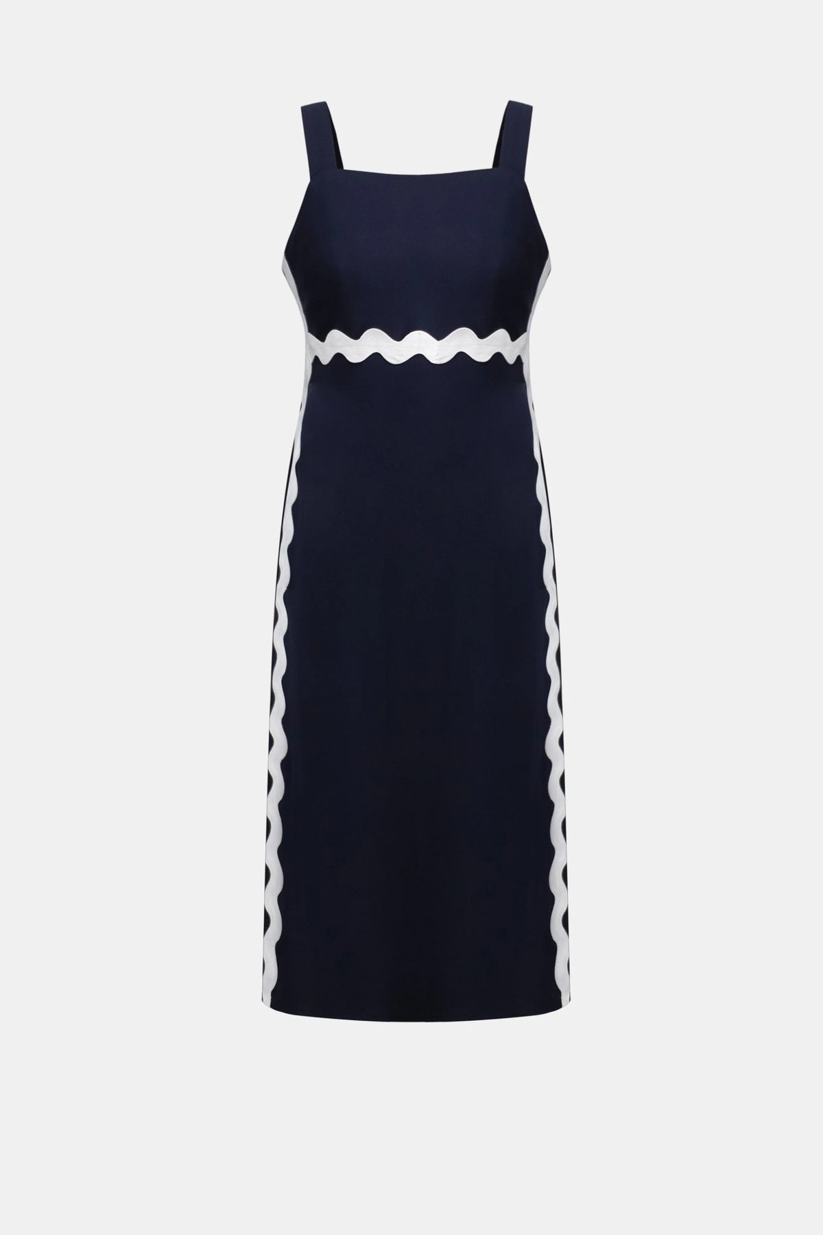 Joseph Ribkoff Midnight Blue/Vanilla Woven Twill Straight Dress With Contras Trim