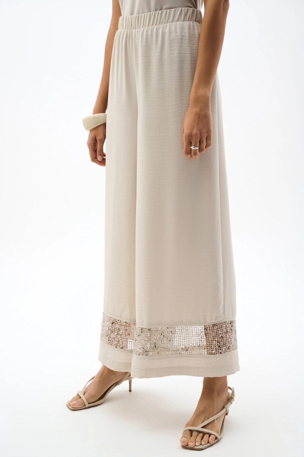 Joseph Ribkoff Moonstone Gauze Pull-On Culotte Pants With Sequined Mesh Inserts