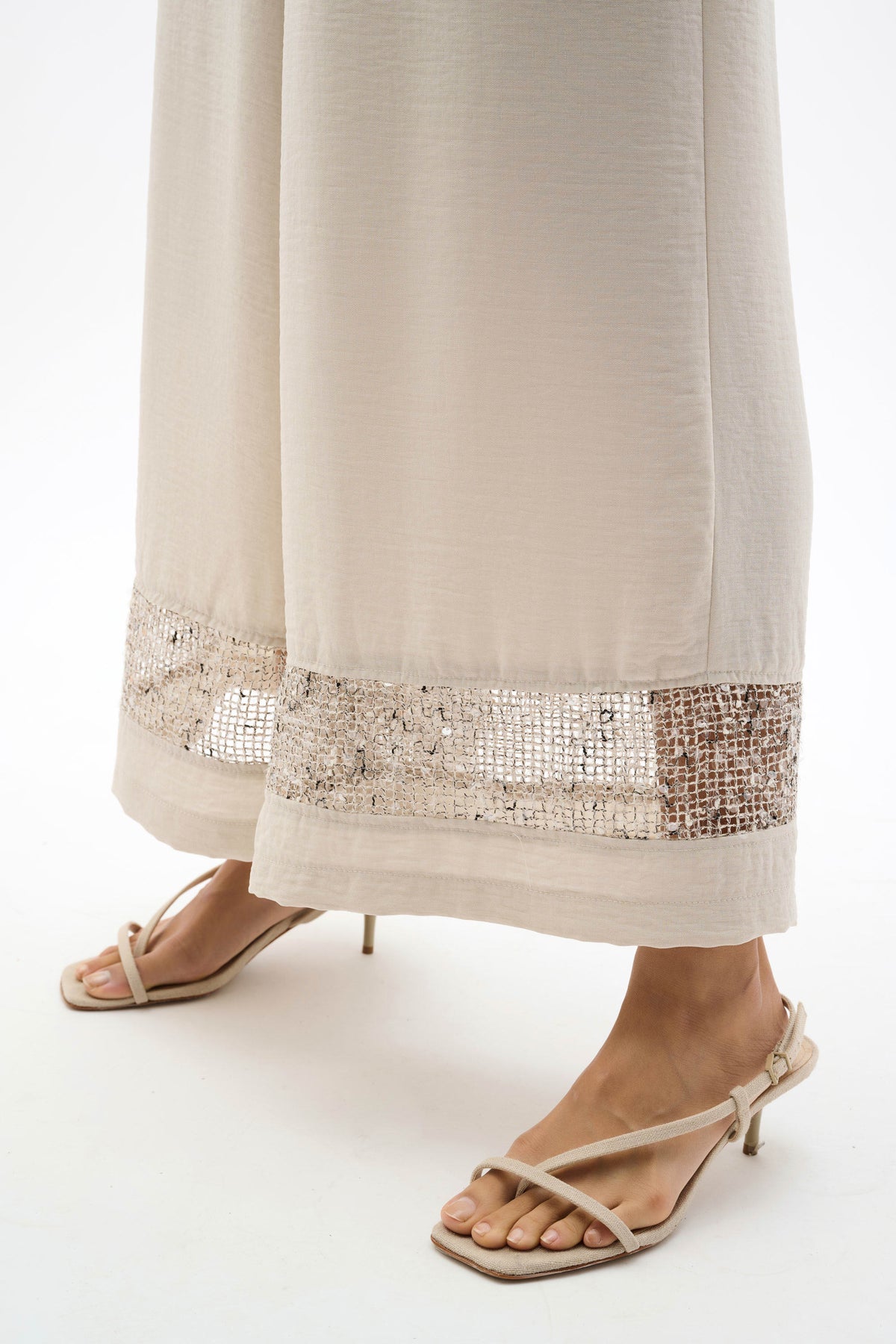 Joseph Ribkoff Moonstone Gauze Pull-On Culotte Pants With Sequined Mesh Inserts