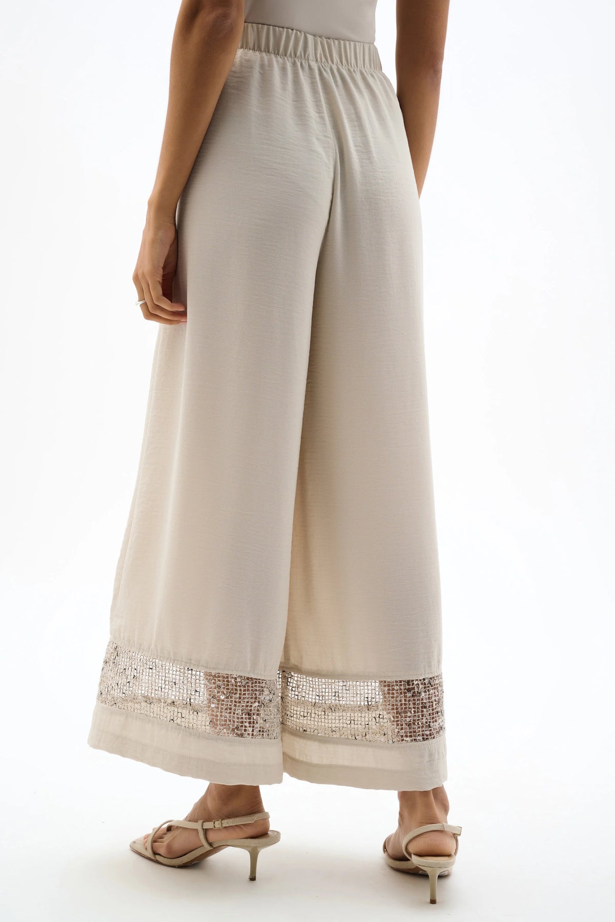 Joseph Ribkoff Moonstone Gauze Pull-On Culotte Pants With Sequined Mesh Inserts