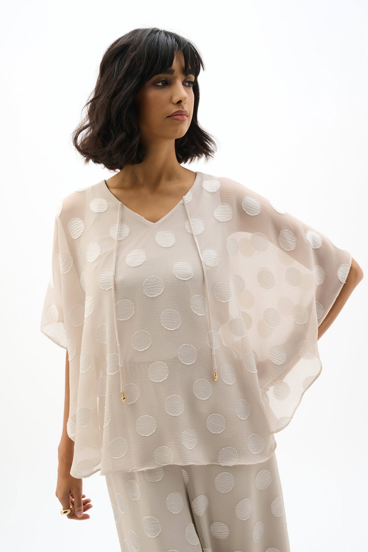 Joseph Ribkoff Moonstone Chiffon Jacquard Dot Print Poncho Top