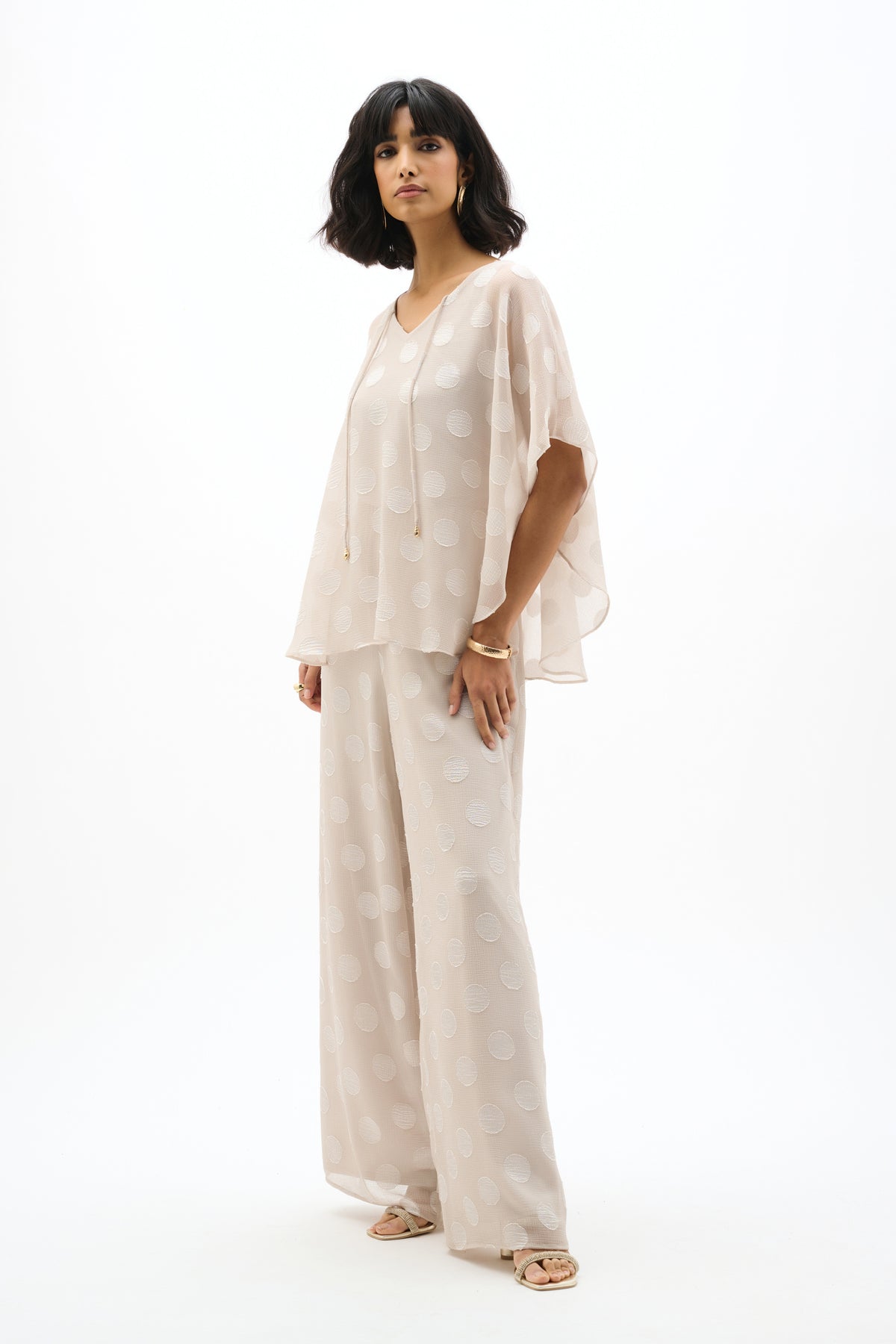 Joseph Ribkoff Moonstone Chiffon Jacquard Dot Print Poncho Top