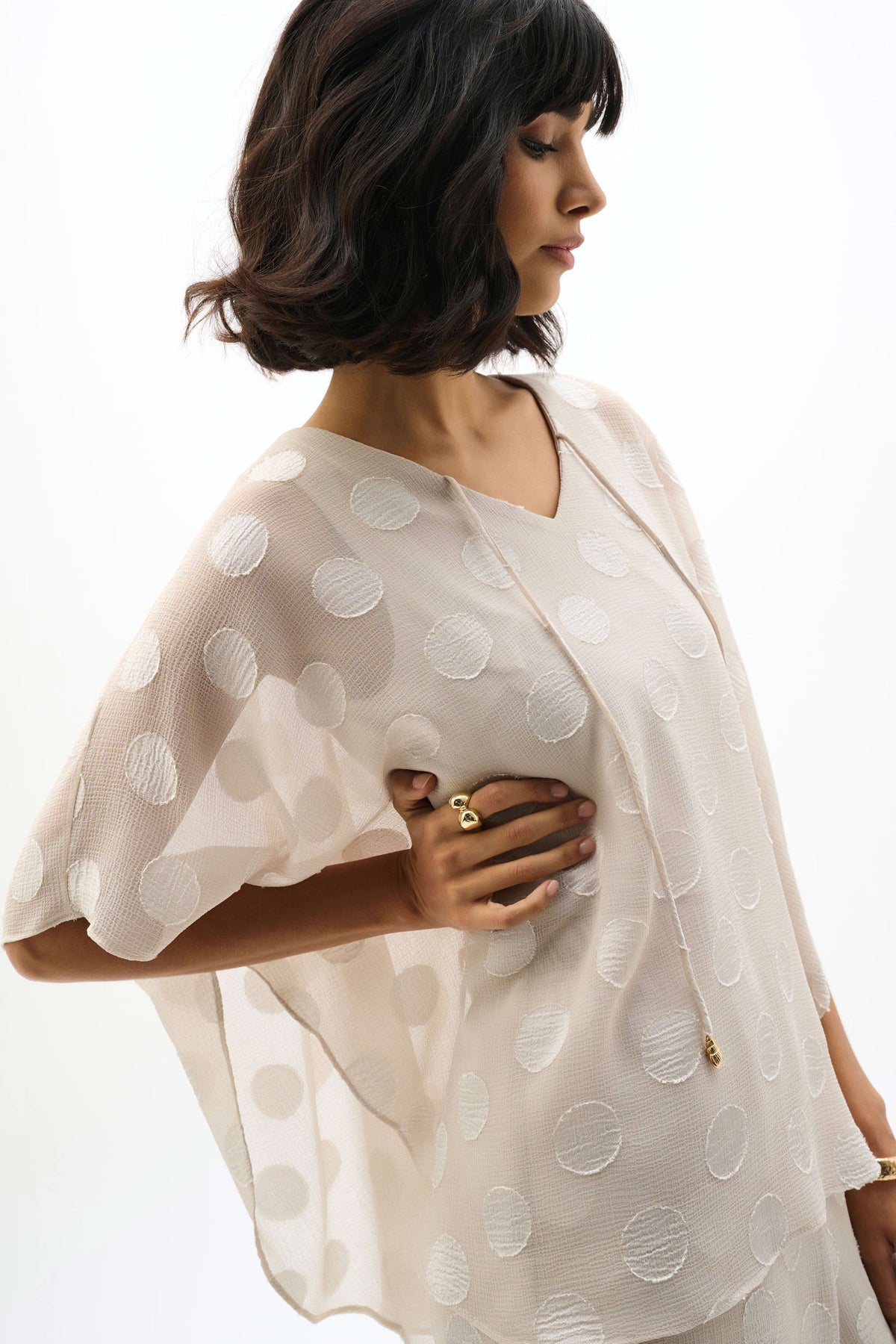 Joseph Ribkoff Moonstone Chiffon Jacquard Dot Print Poncho Top