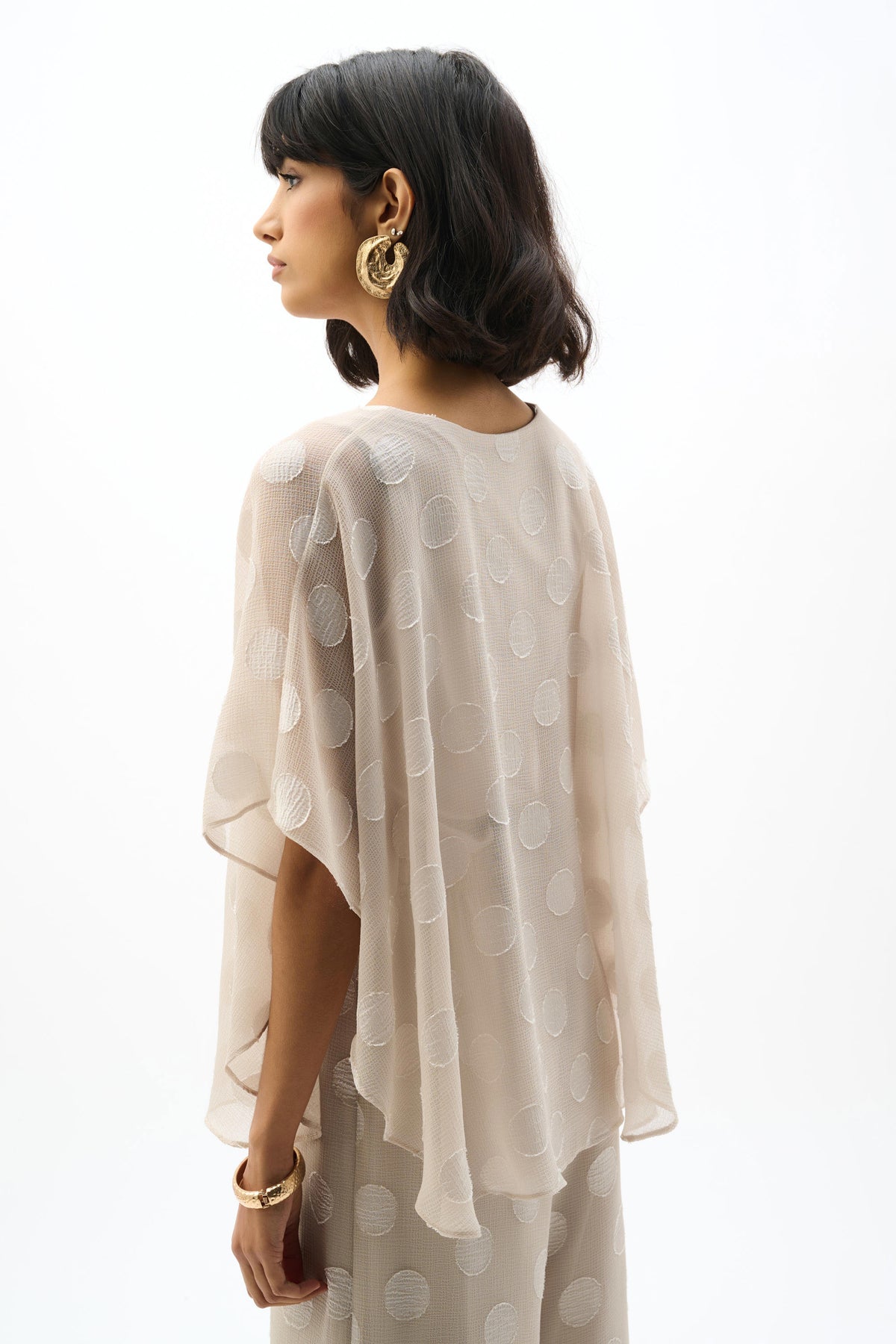 Joseph Ribkoff Moonstone Chiffon Jacquard Dot Print Poncho Top