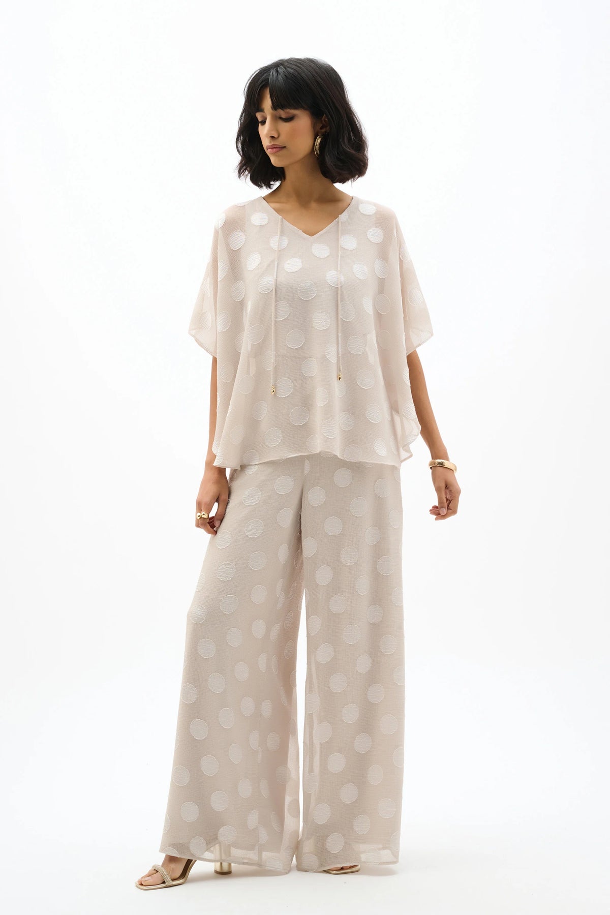 Joseph Ribkoff Moonstone Chiffon Jacquard Dot Print Wide Leg Pants