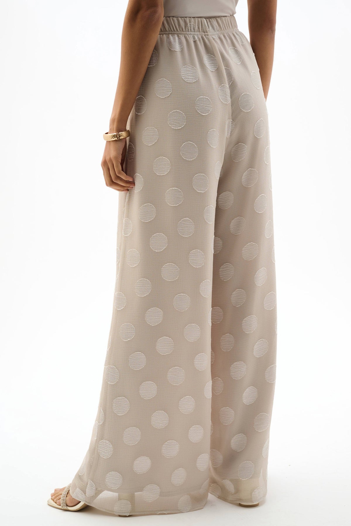 Joseph Ribkoff Moonstone Chiffon Jacquard Dot Print Wide Leg Pants