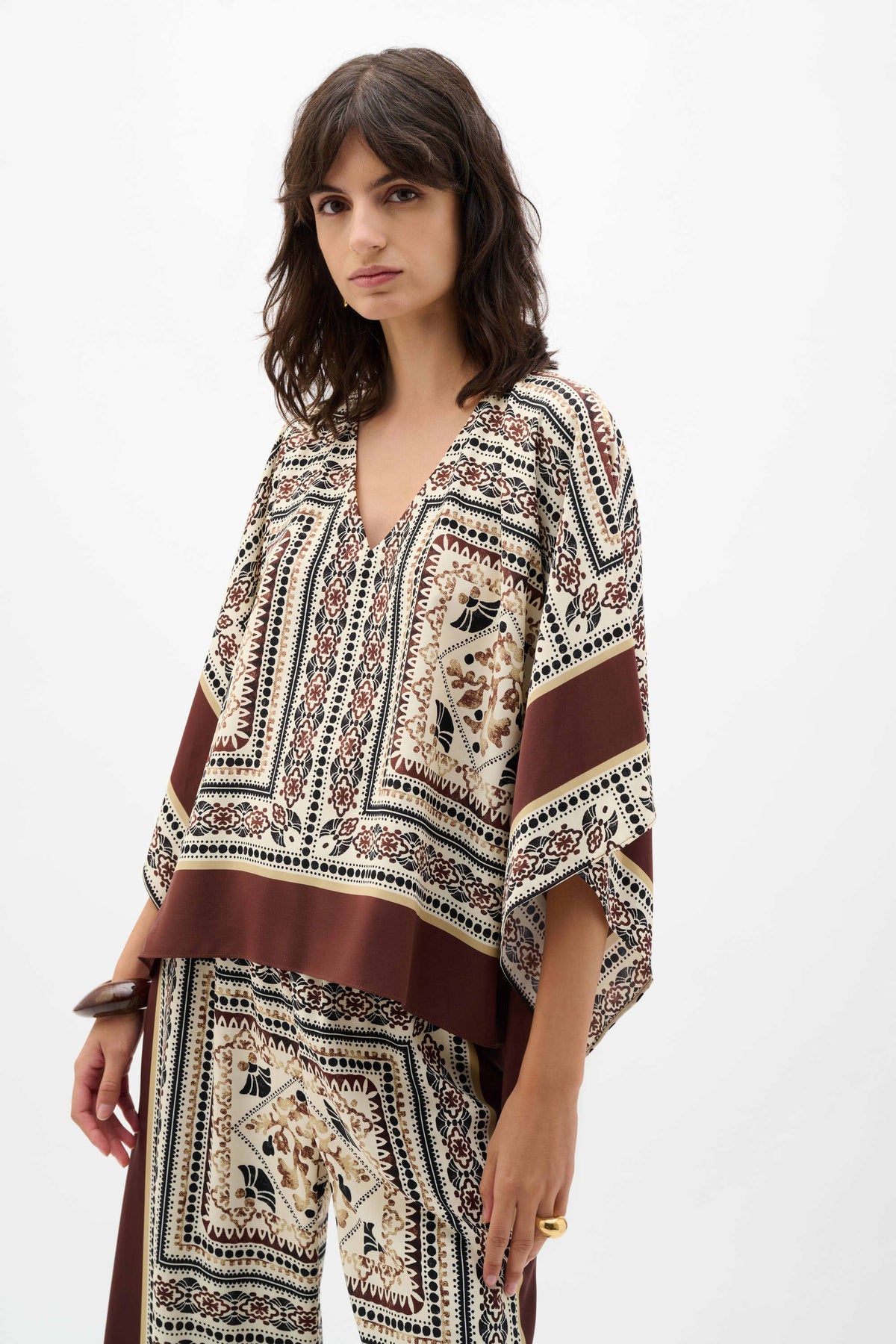 Joseph Ribkoff Beige/Multi Georgette Printed Poncho Top
