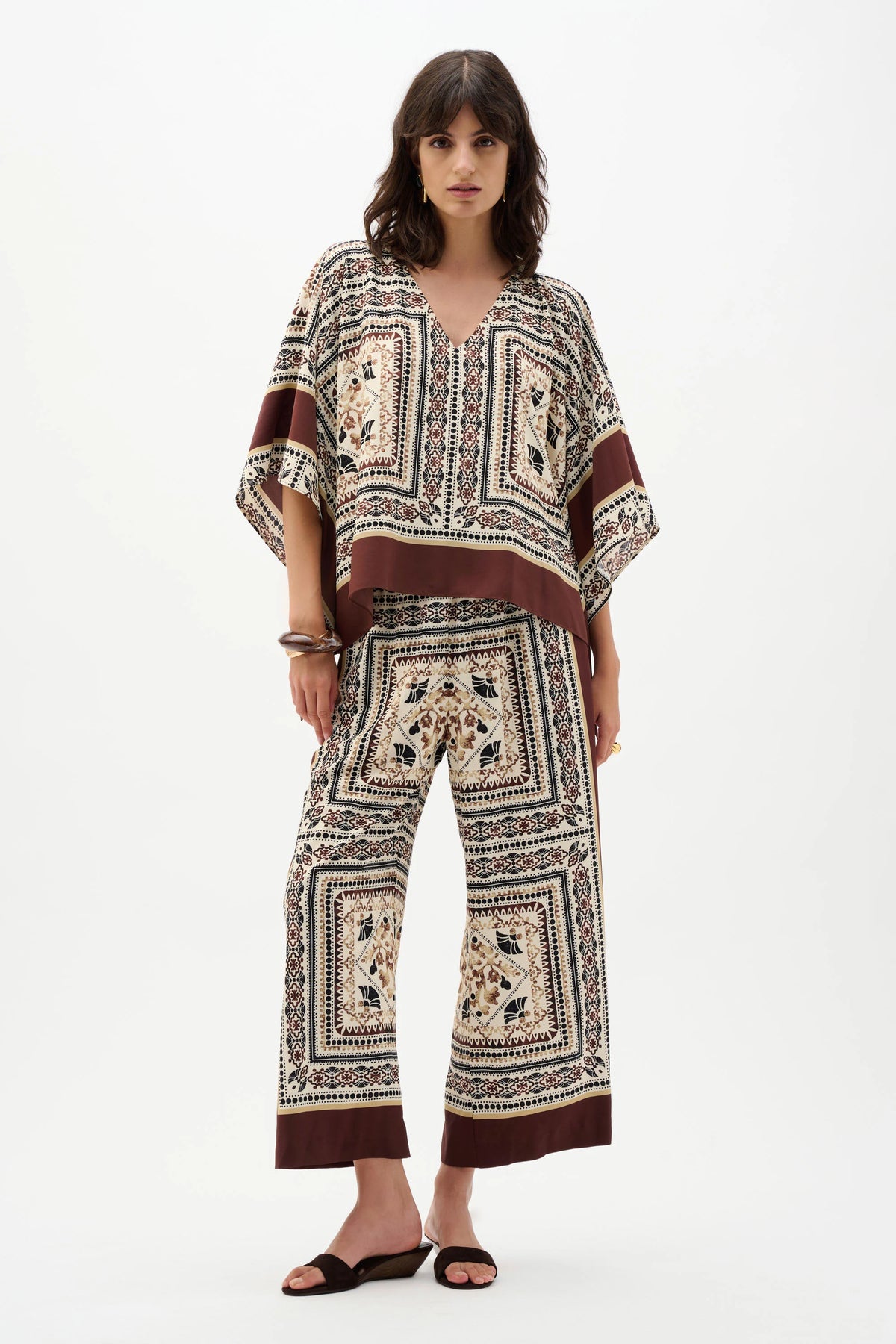 Joseph Ribkoff Beige/Multi Georgette Printed Poncho Top