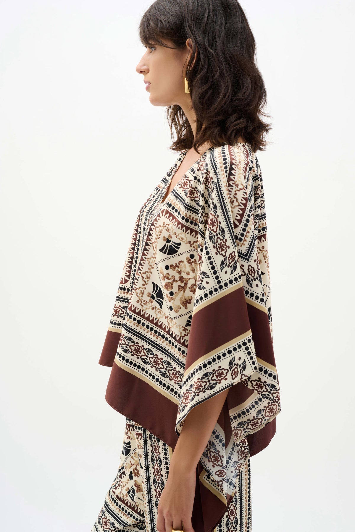Joseph Ribkoff Beige/Multi Georgette Printed Poncho Top