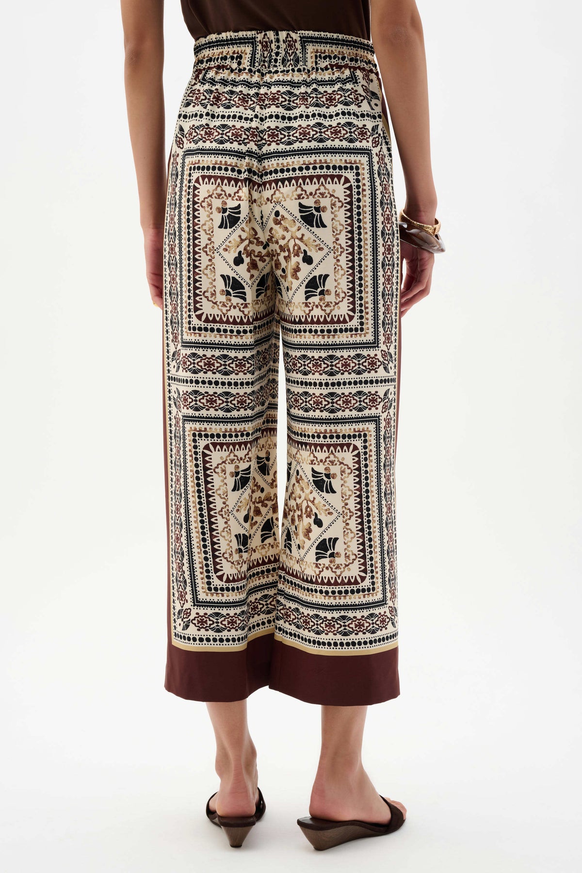 Joseph Ribkoff Beige/Multi Scarf Print Wide-Leg Pull-On Pants