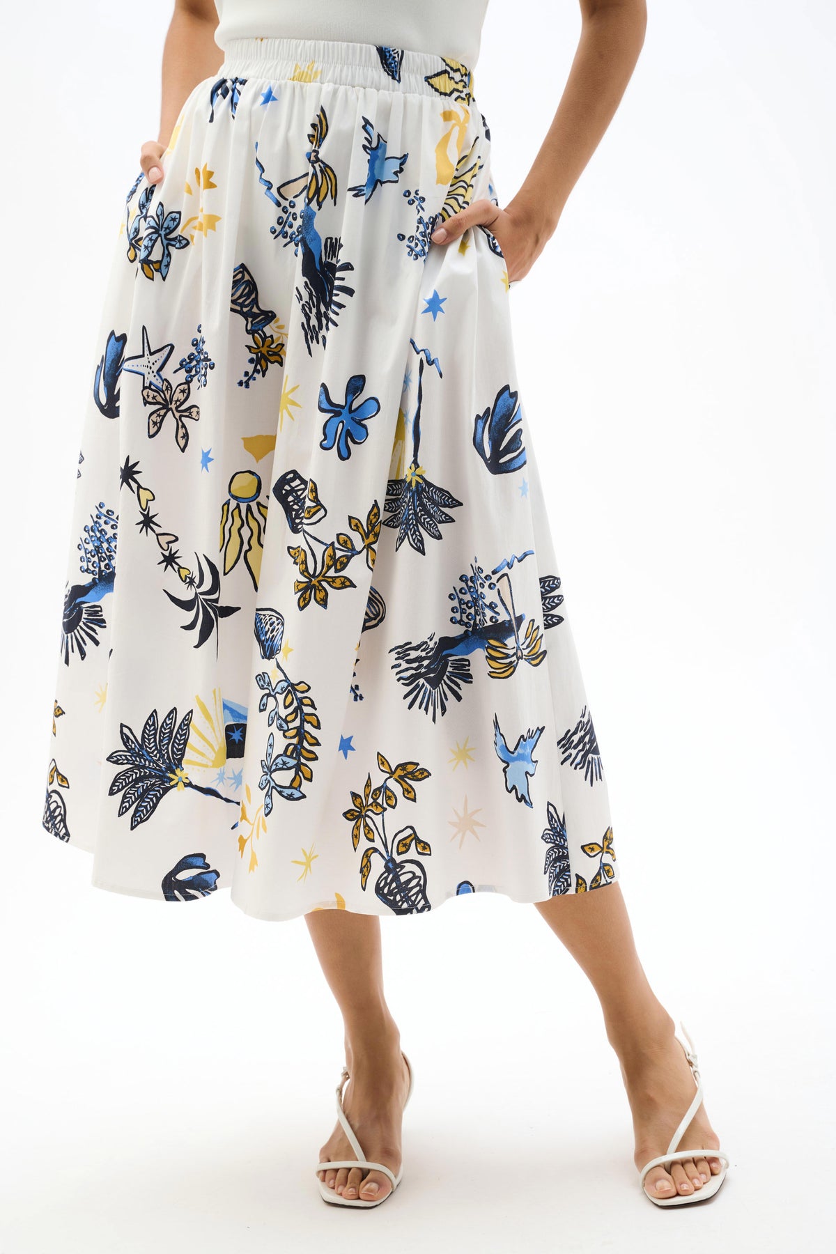 Joseph Ribkoff Vanilla/Multi Tropical Stretch Poplin A-Line Skirt