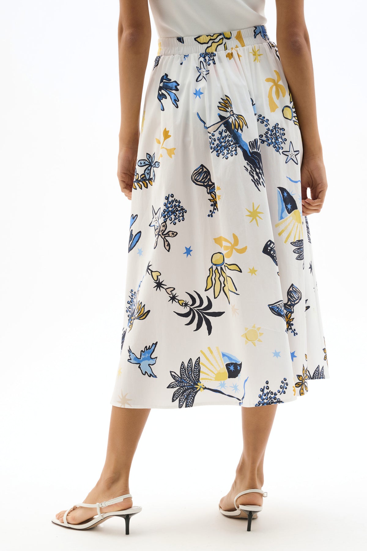 Joseph Ribkoff Vanilla/Multi Tropical Stretch Poplin A-Line Skirt