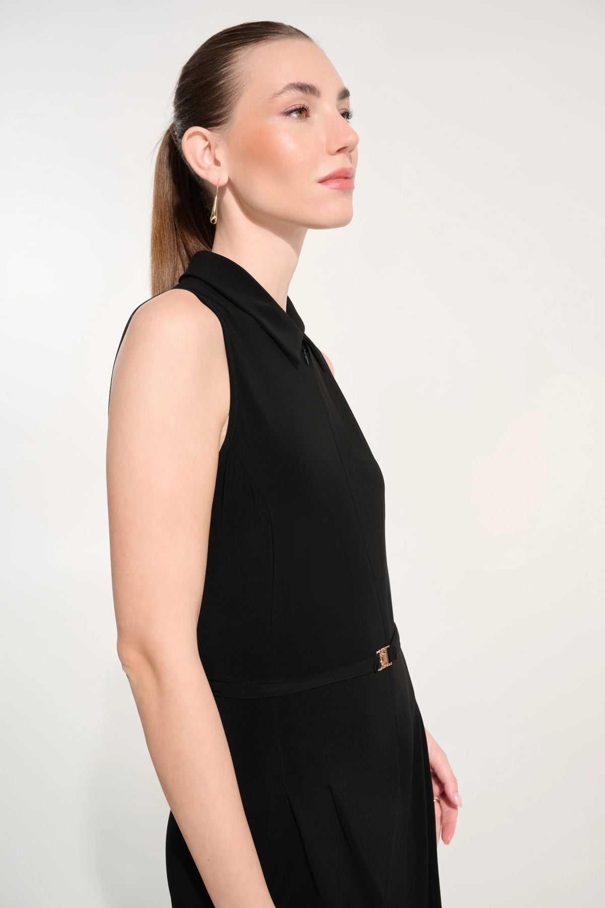 Joseph Ribkoff Black Silky Knit Wide Leg Jumpsuit With Zipped Neckline
