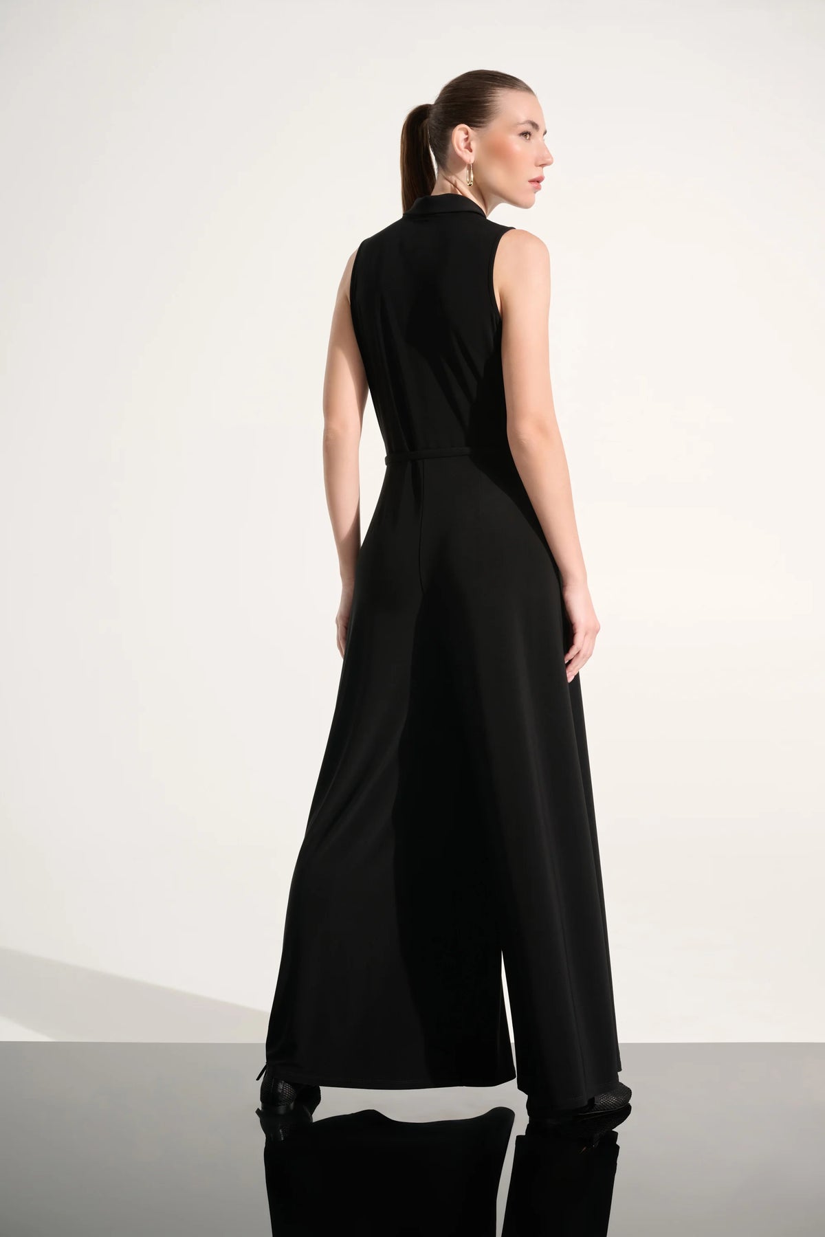 Joseph Ribkoff Black Silky Knit Wide Leg Jumpsuit With Zipped Neckline