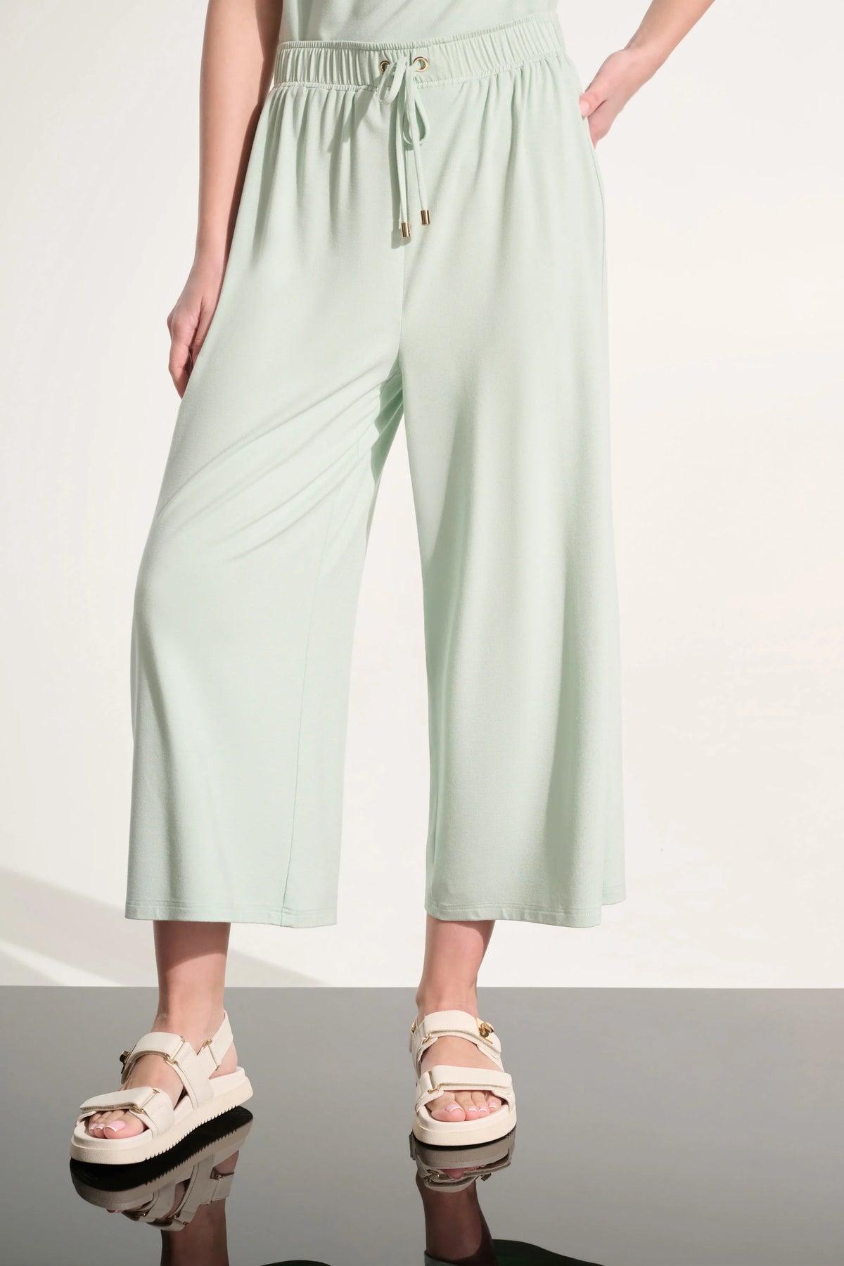 Joseph Ribkoff Pistachio Jersey Pull-On Culotte Pant With Tie Waist